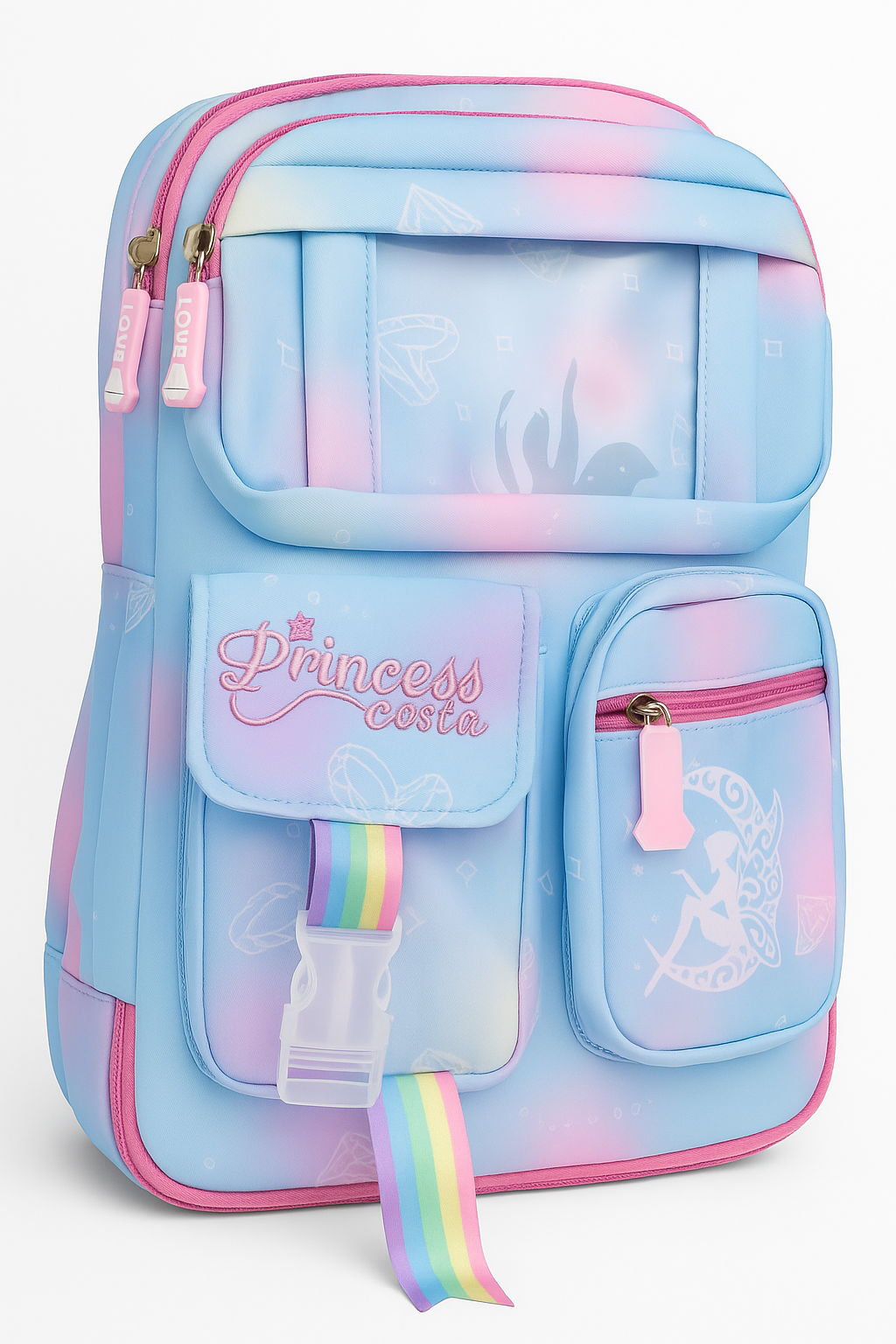 Trendy Gradient School Backpack for Girls | Cute Unicorn Style Bag with Pom Pom Keychain