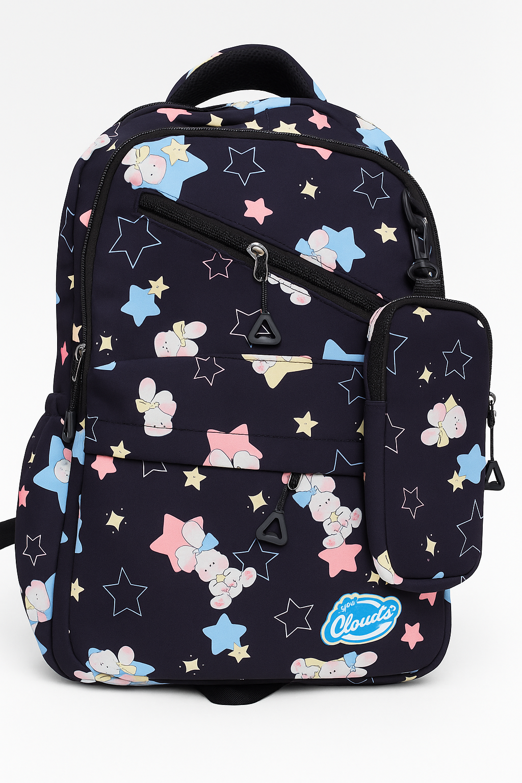 Clouds Starry Night Print Backpack with Mini Pouch – Spacious School & College Bag for Kids and Teens