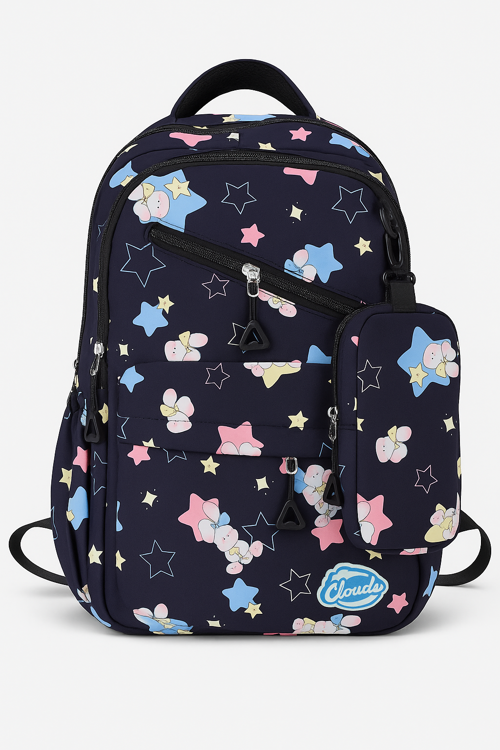 Clouds Starry Night Print Backpack with Mini Pouch – Spacious School & College Bag for Kids and Teens