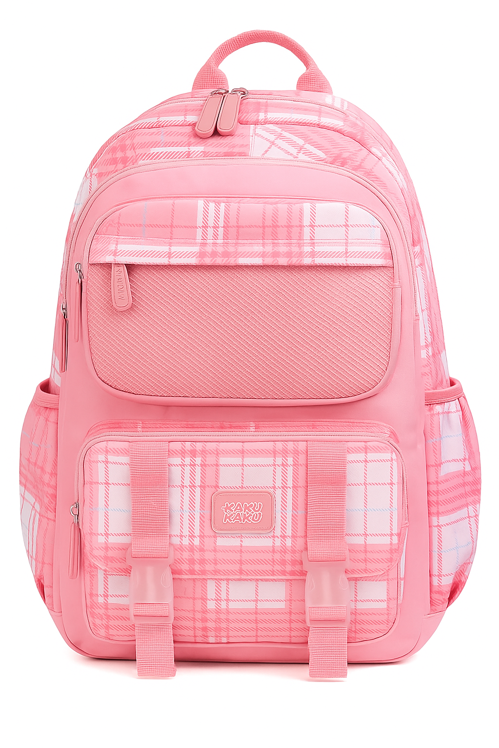 Trendy Pink Plaid Backpack – Multi-Compartment Durable School & Travel Bag for Girls