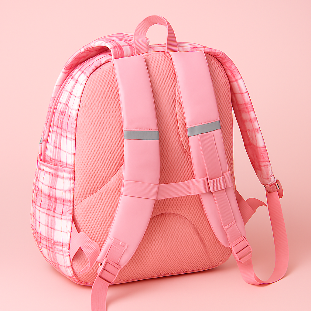 Trendy Pink Plaid Backpack – Multi-Compartment Durable School & Travel Bag for Girls