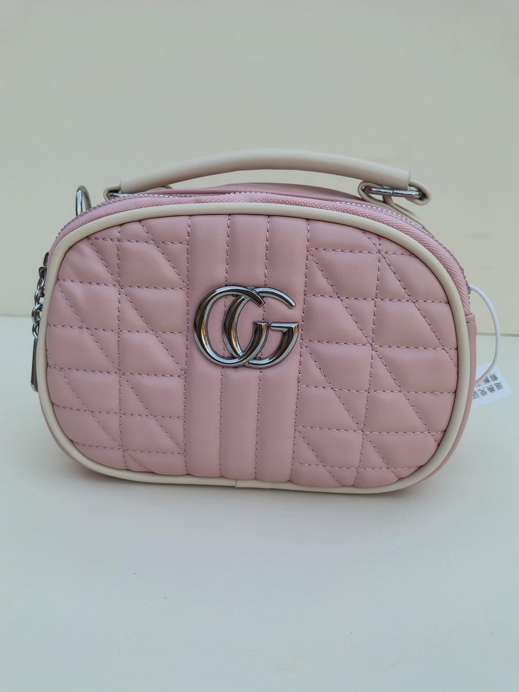 Quilted Pink Mini Handbag – Luxury Chain Design with Silver Logo