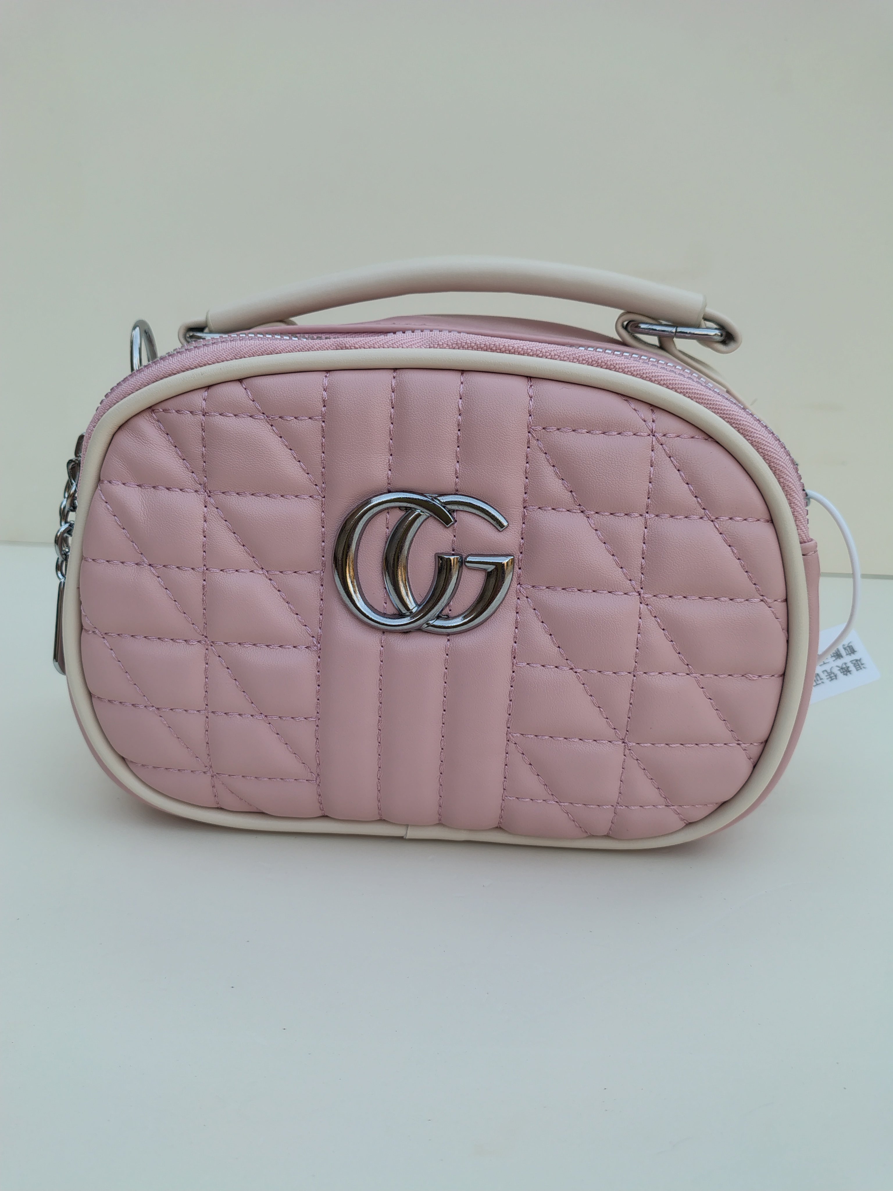 Quilted Pink Mini Handbag – Luxury Chain Design with Silver Logo