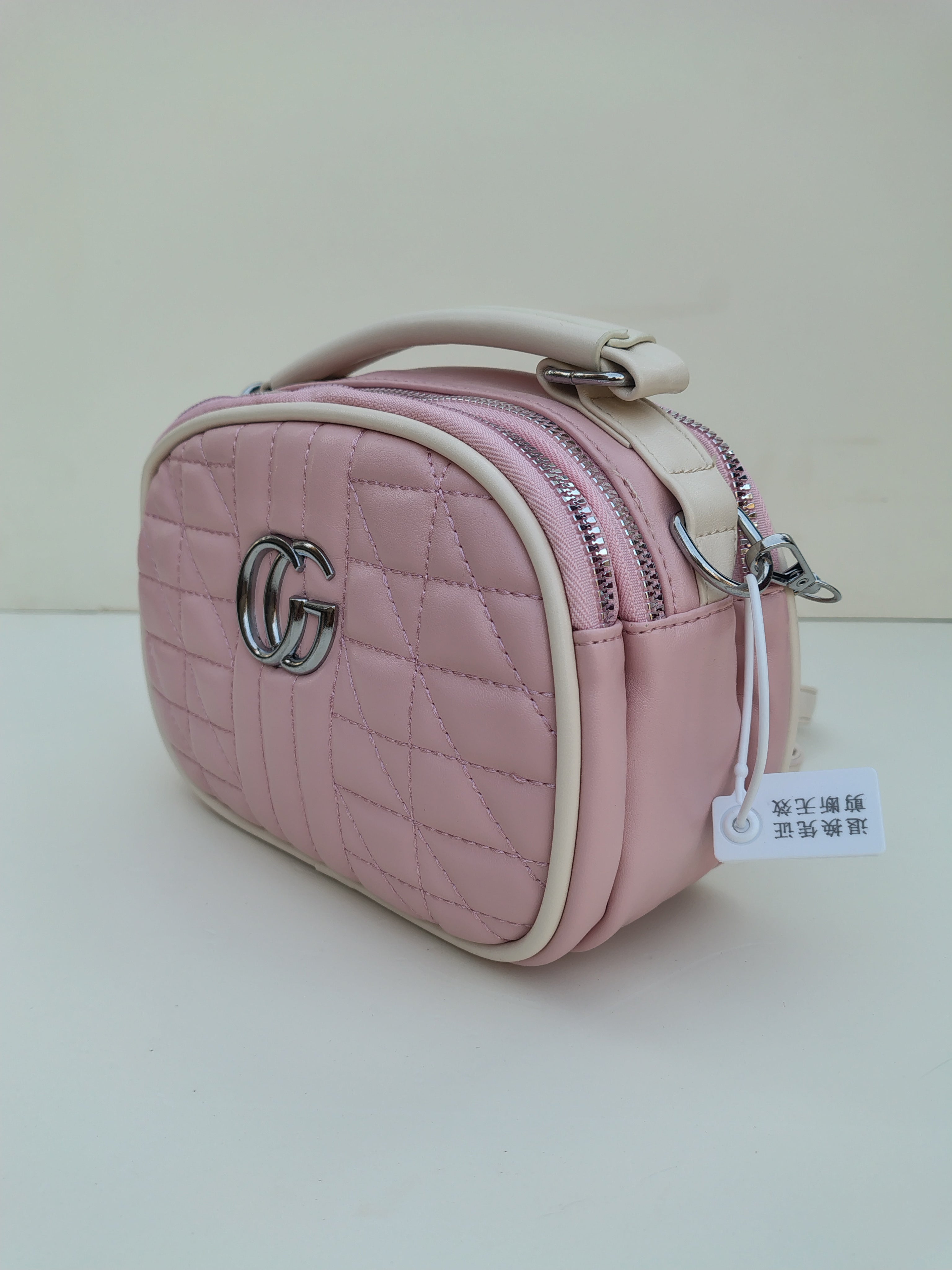 Quilted Pink Mini Handbag – Luxury Chain Design with Silver Logo