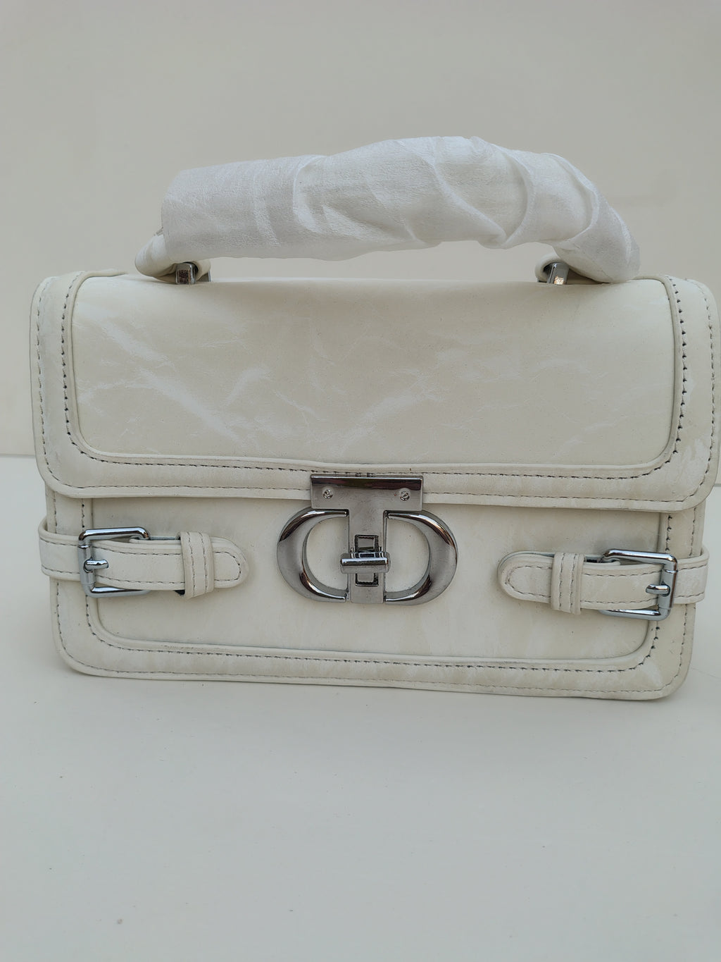 Ivory White Buckle Handbag – Structured Mini Satchel