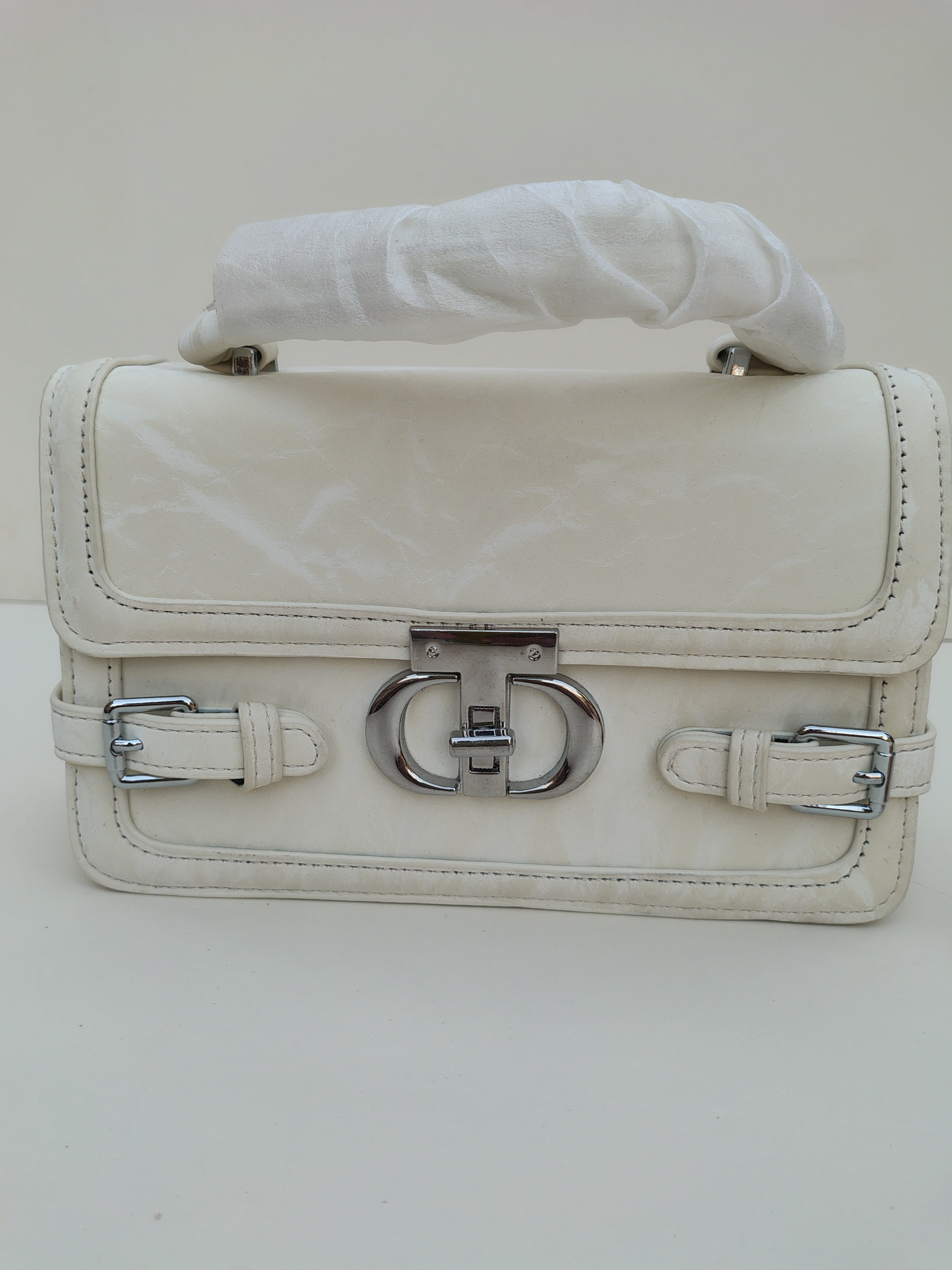 Ivory White Buckle Handbag – Structured Mini Satchel
