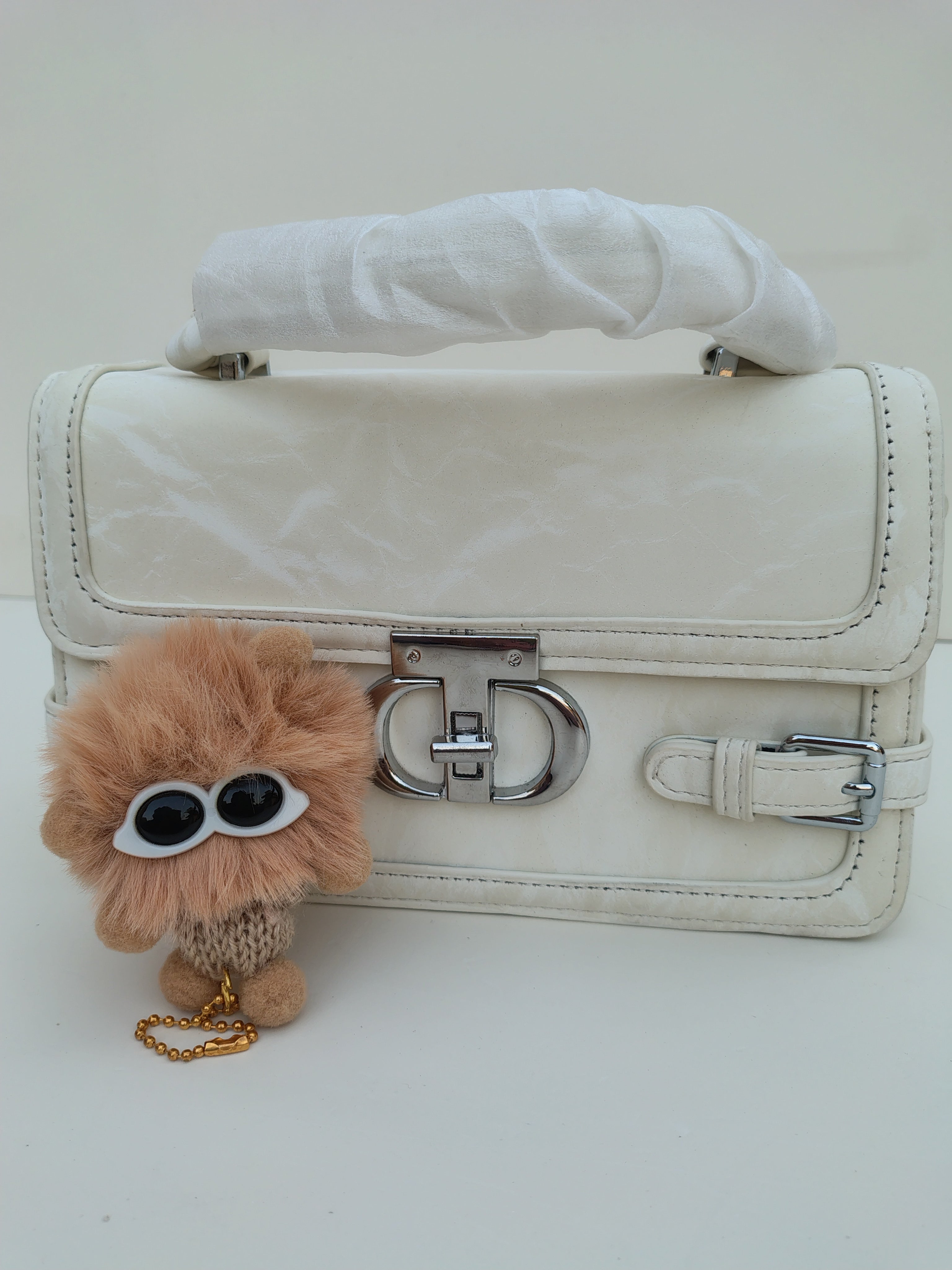Ivory White Buckle Handbag – Structured Mini Satchel