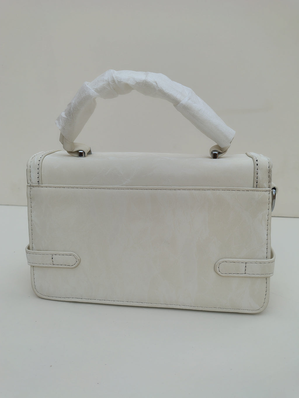 Ivory White Buckle Handbag – Structured Mini Satchel