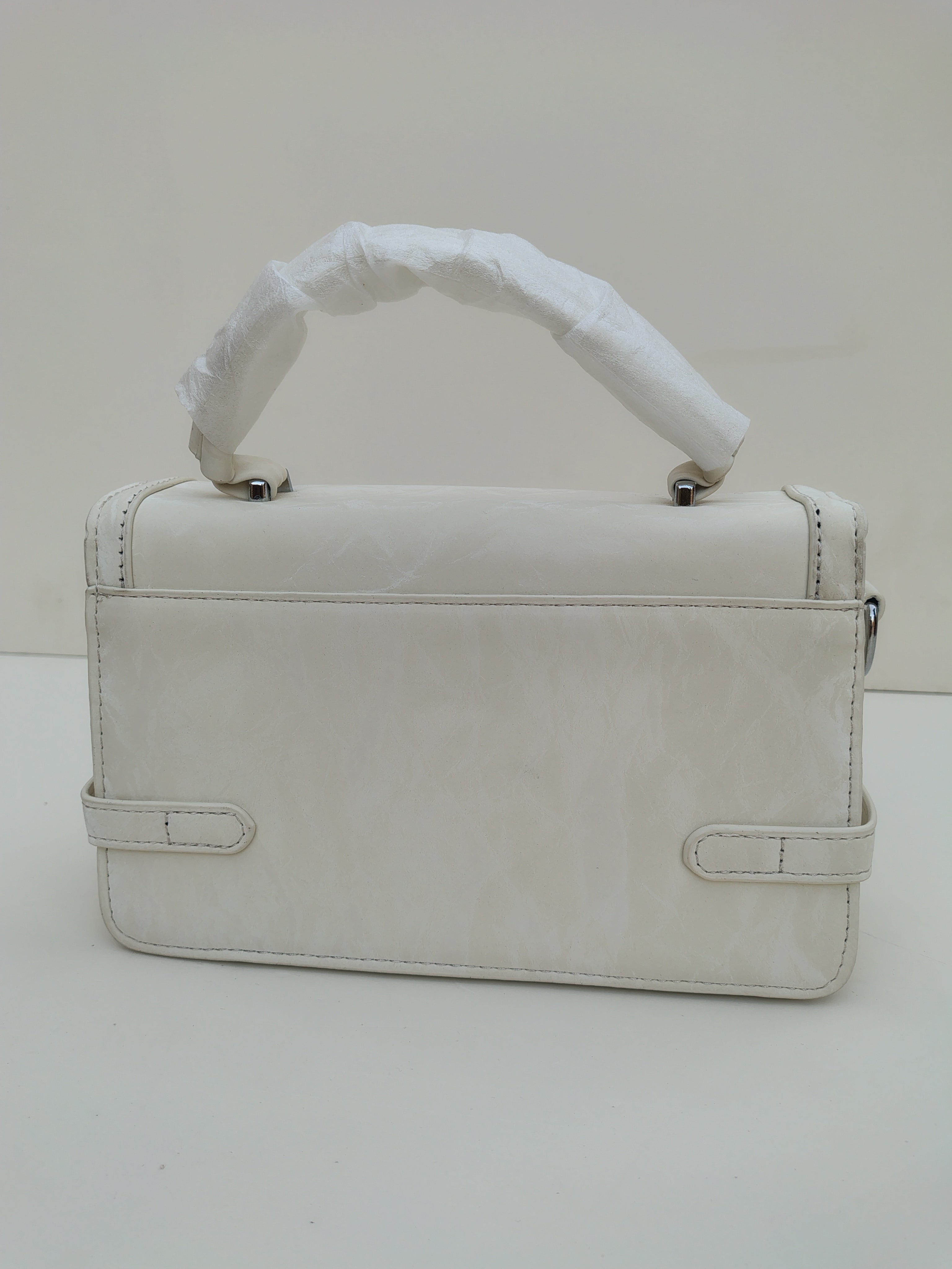 Ivory White Buckle Handbag – Structured Mini Satchel