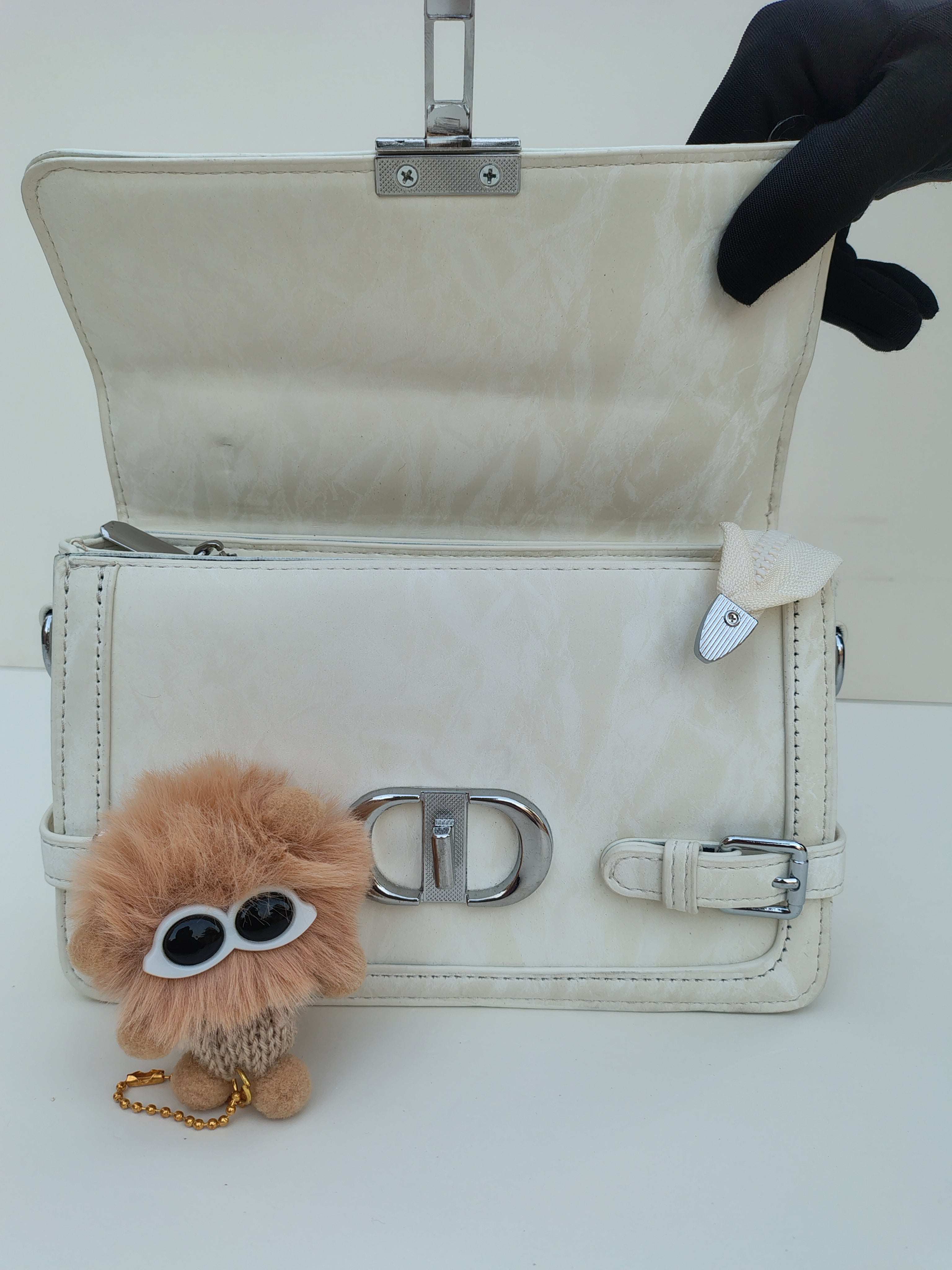 Ivory White Buckle Handbag – Structured Mini Satchel