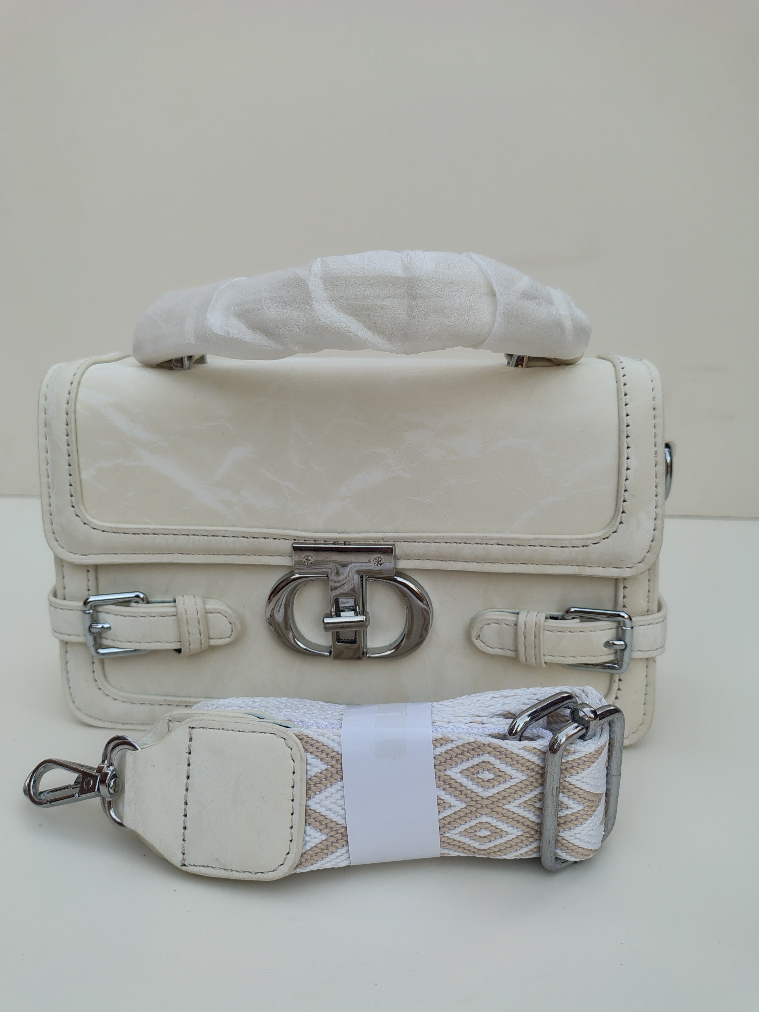 Ivory White Buckle Handbag – Structured Mini Satchel