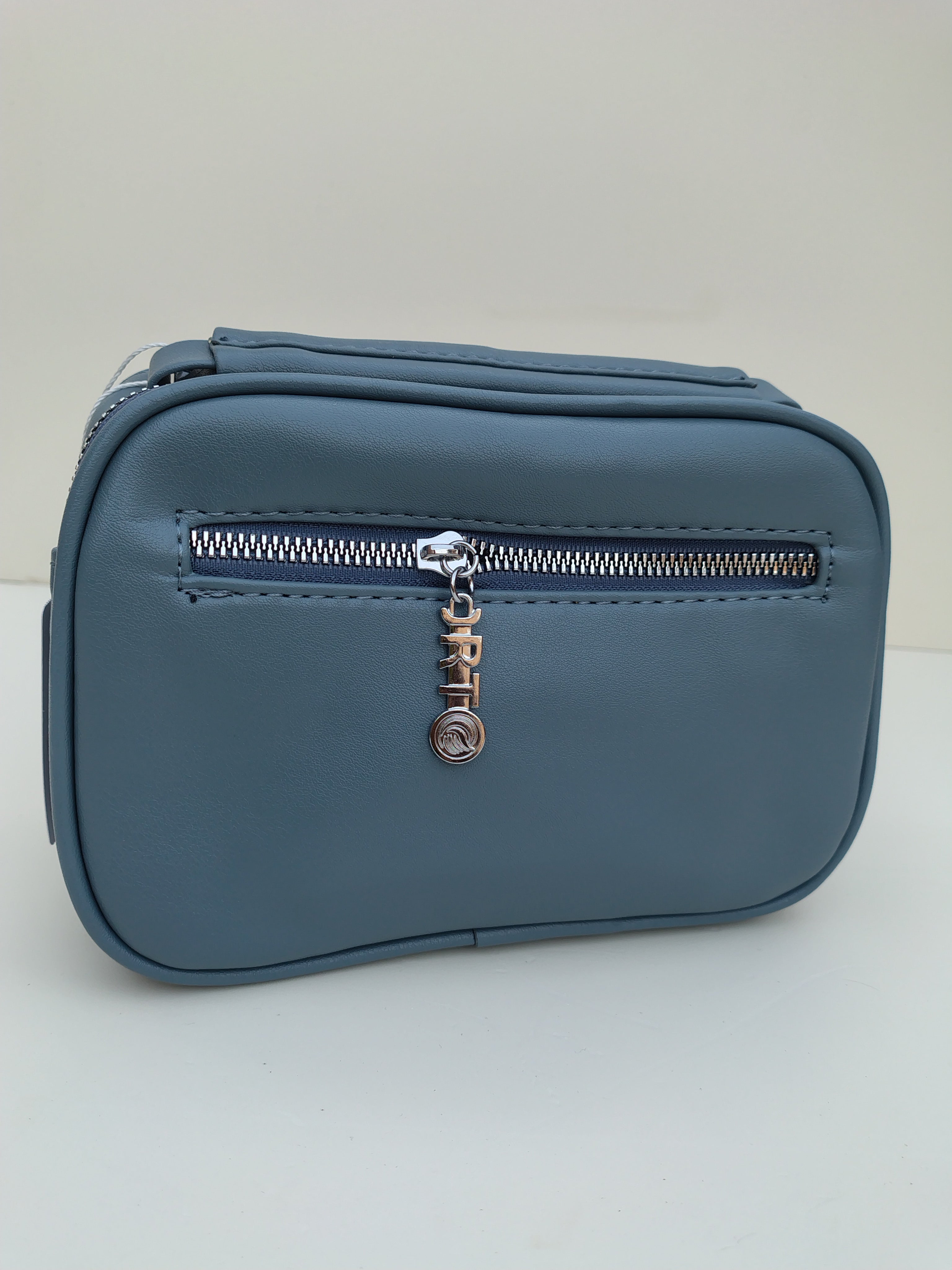 Navy Blue Quilted Crossbody Bag – Charm Detail with Wide “LOVE” Strap
