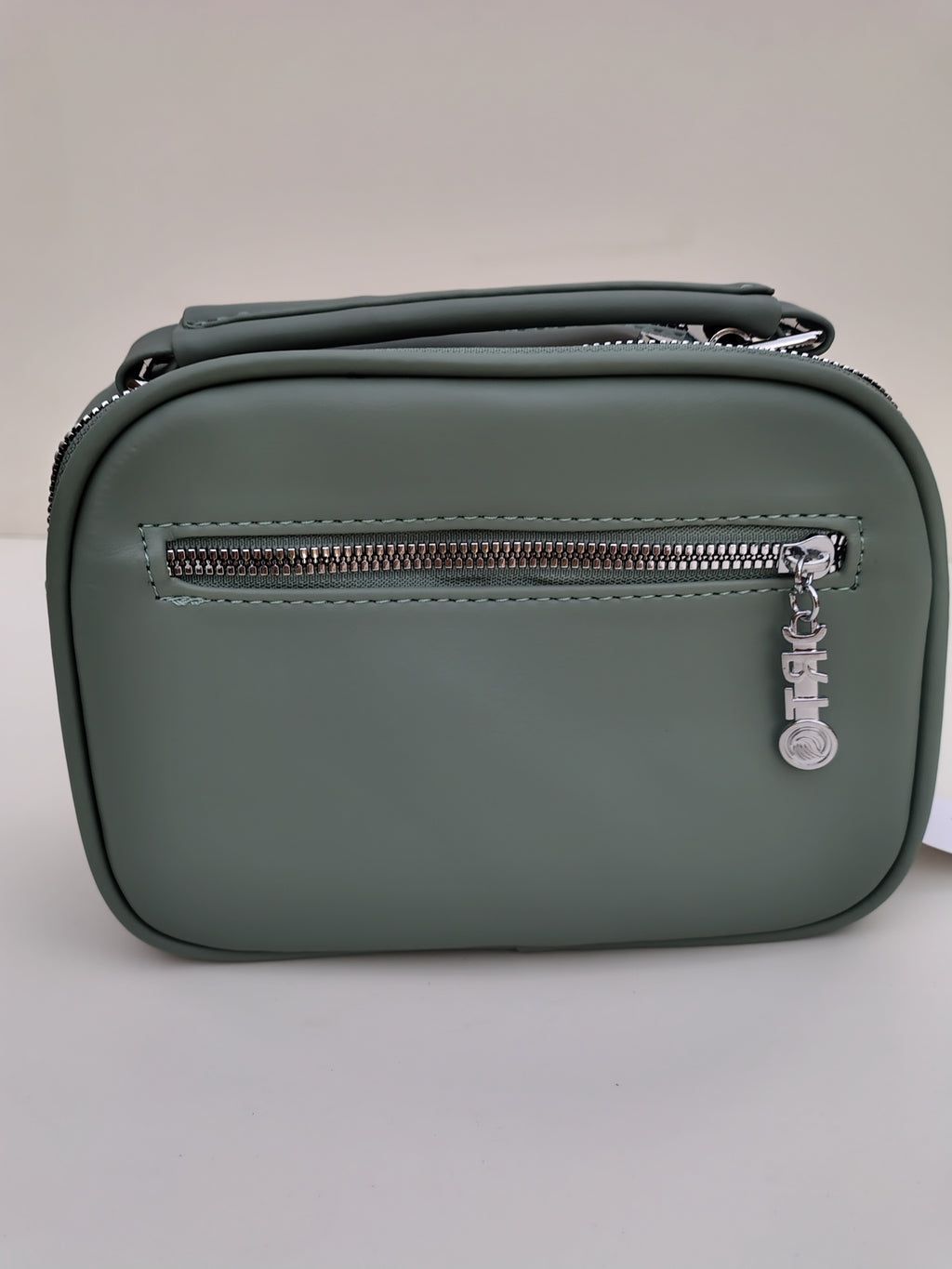 Sage Green Quilted Crossbody Bag – Charm Detail with Dual Zippers