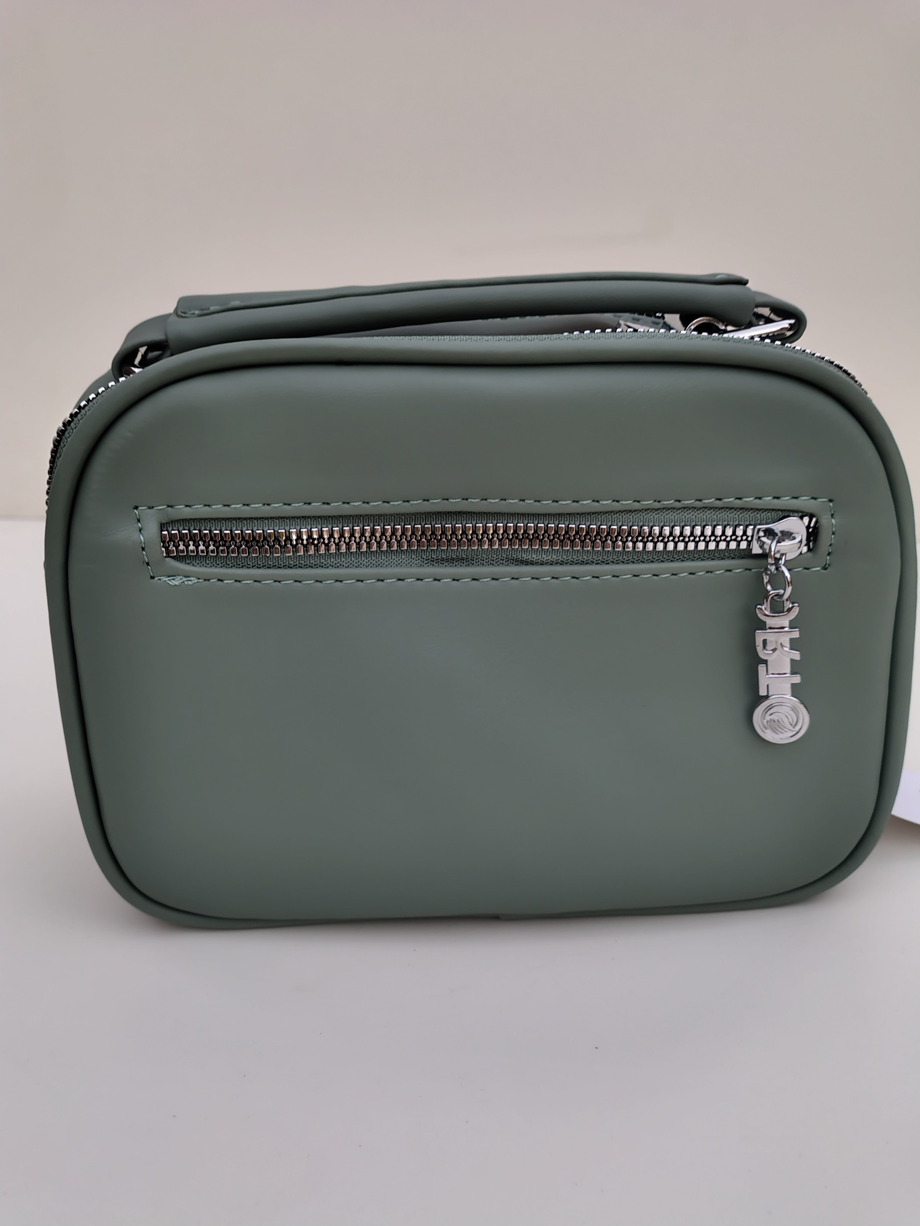 Sage Green Quilted Crossbody Bag – Charm Detail with Dual Zippers