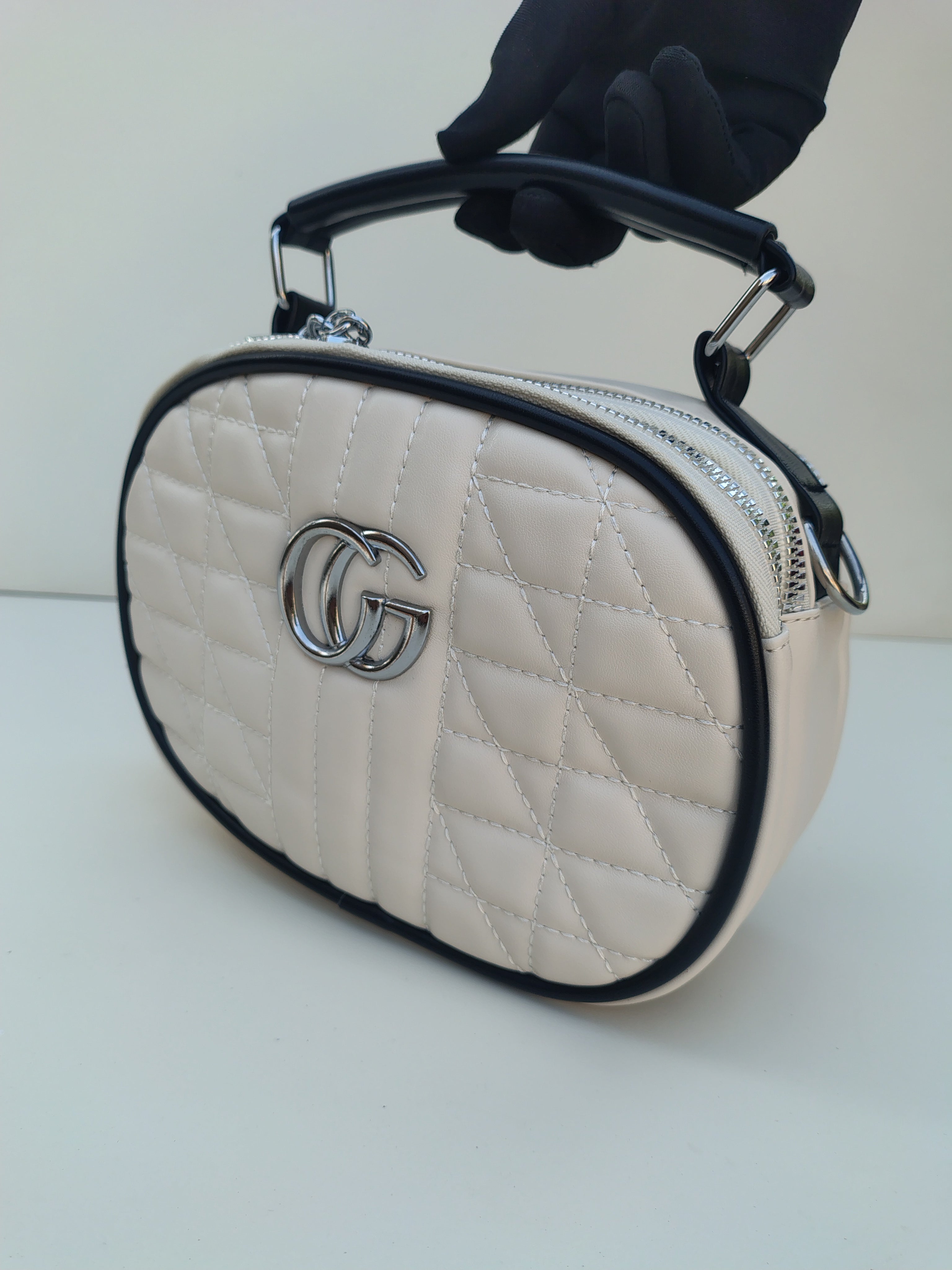 Cream Quilted Crossbody Bag – GG Design with Plush Charm