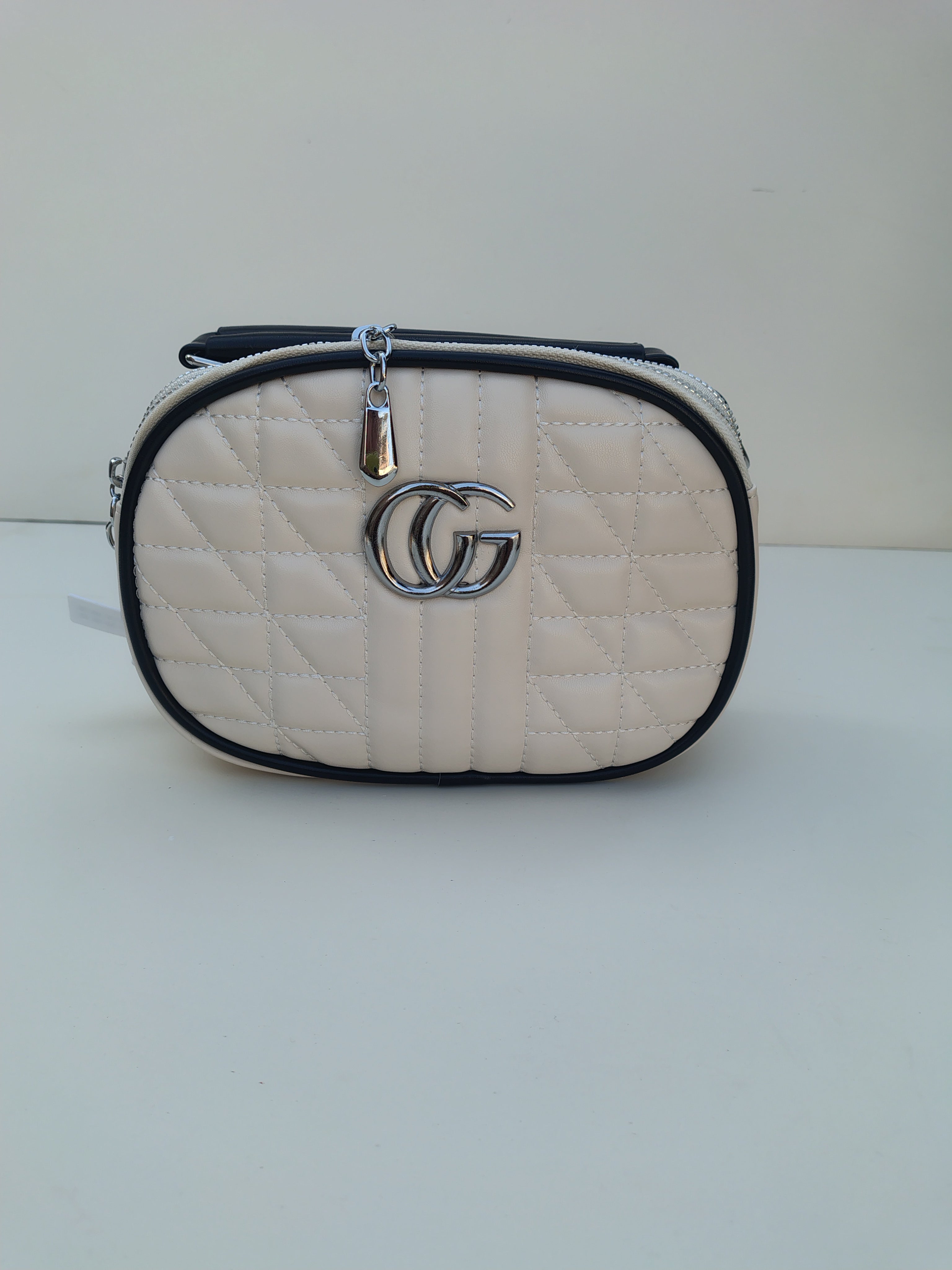 Cream Quilted Crossbody Bag – GG Design with Plush Charm