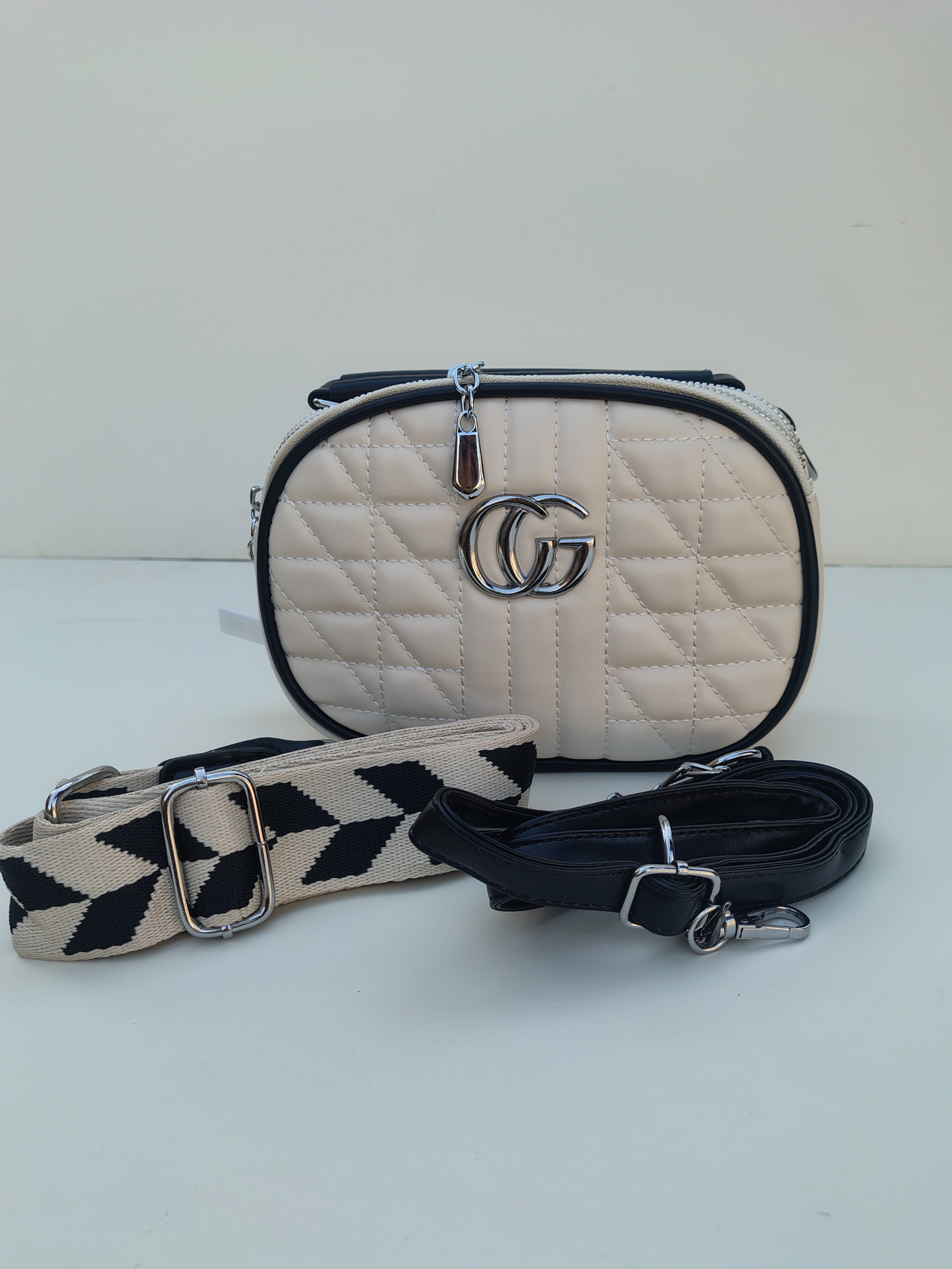 Cream Quilted Crossbody Bag – GG Design with Plush Charm