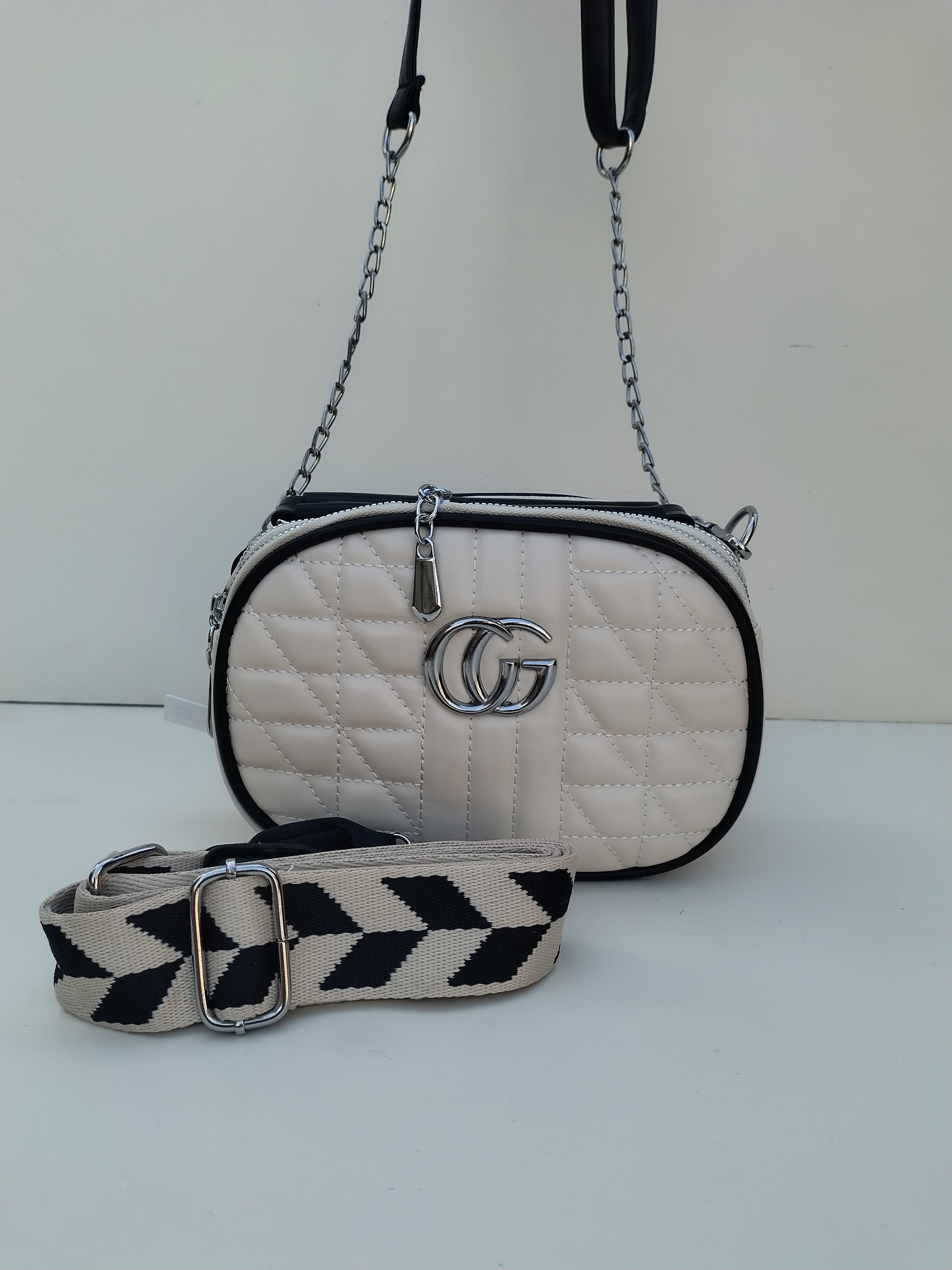 Cream Quilted Crossbody Bag – GG Design with Plush Charm