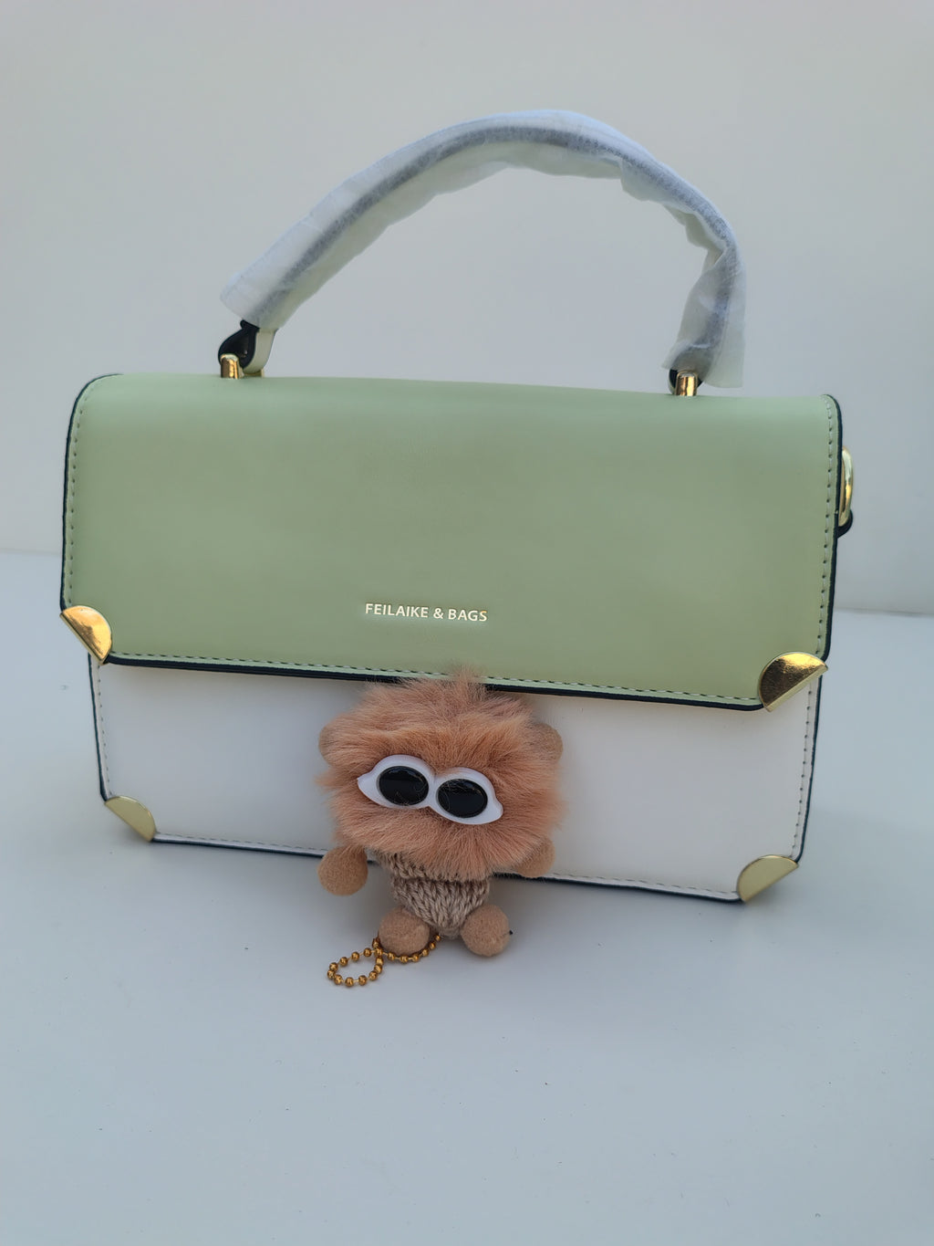 Mint Green & White Handbag – Gold Detail with Designer Strap