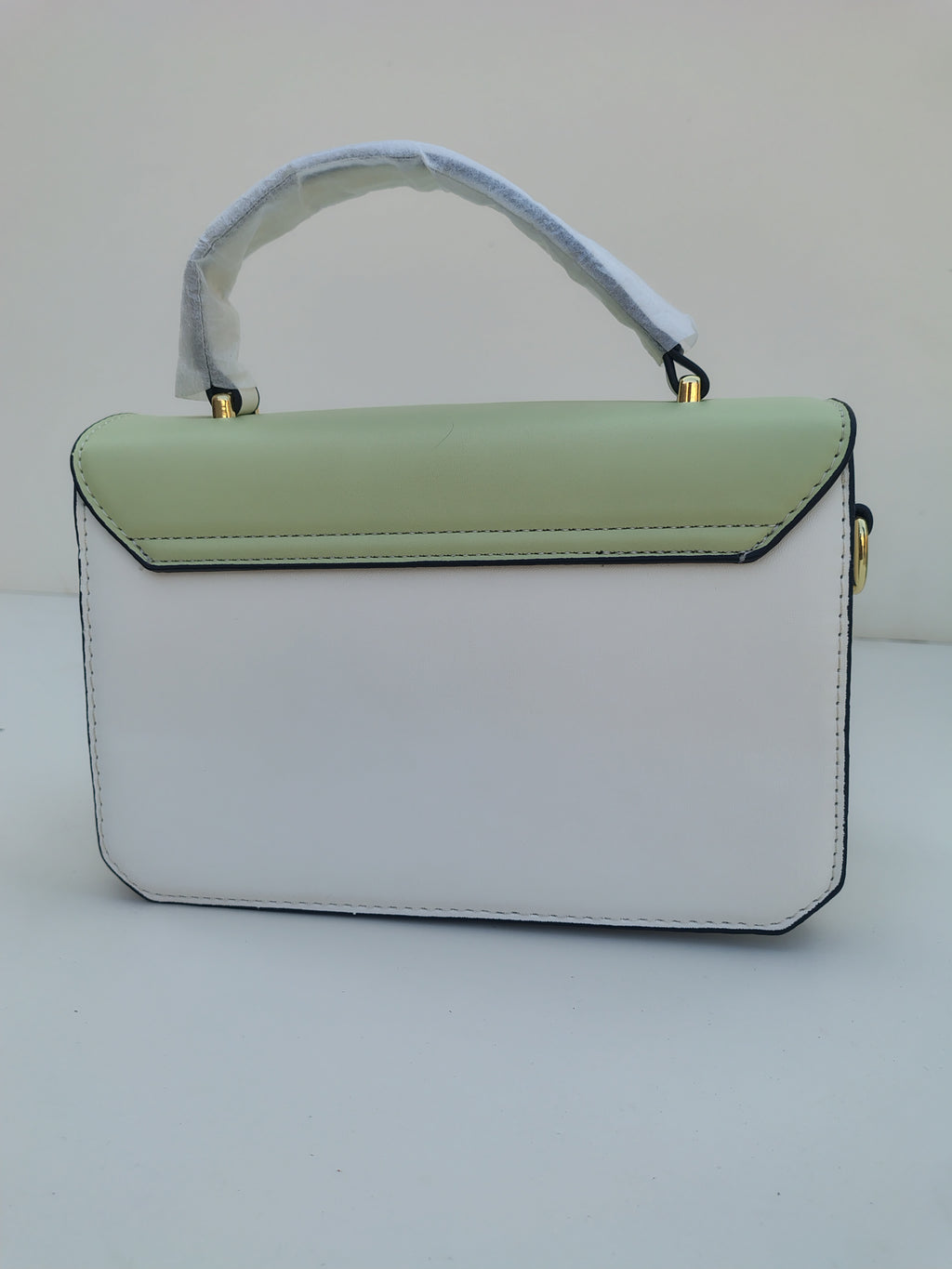 Mint Green & White Handbag – Gold Detail with Designer Strap