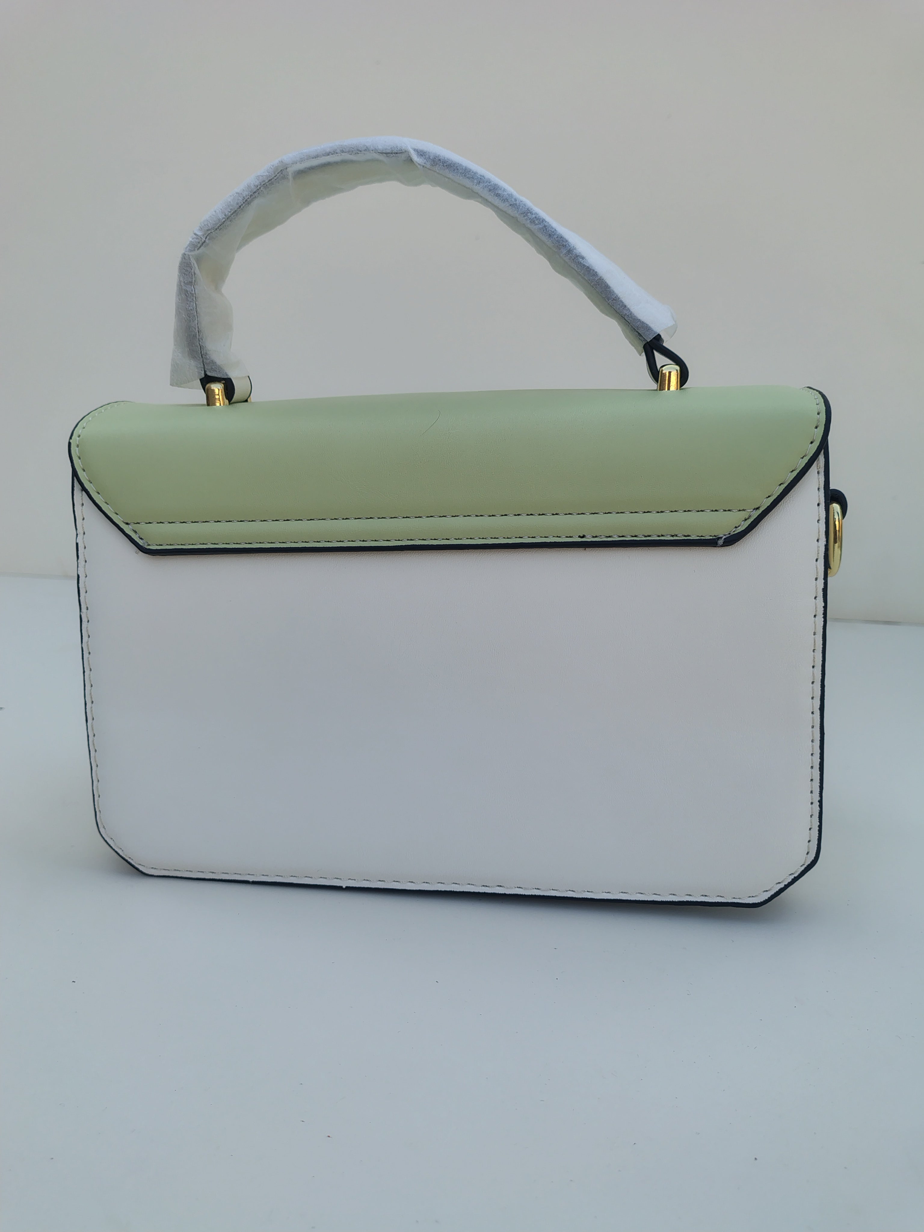 Mint Green & White Handbag – Gold Detail with Designer Strap