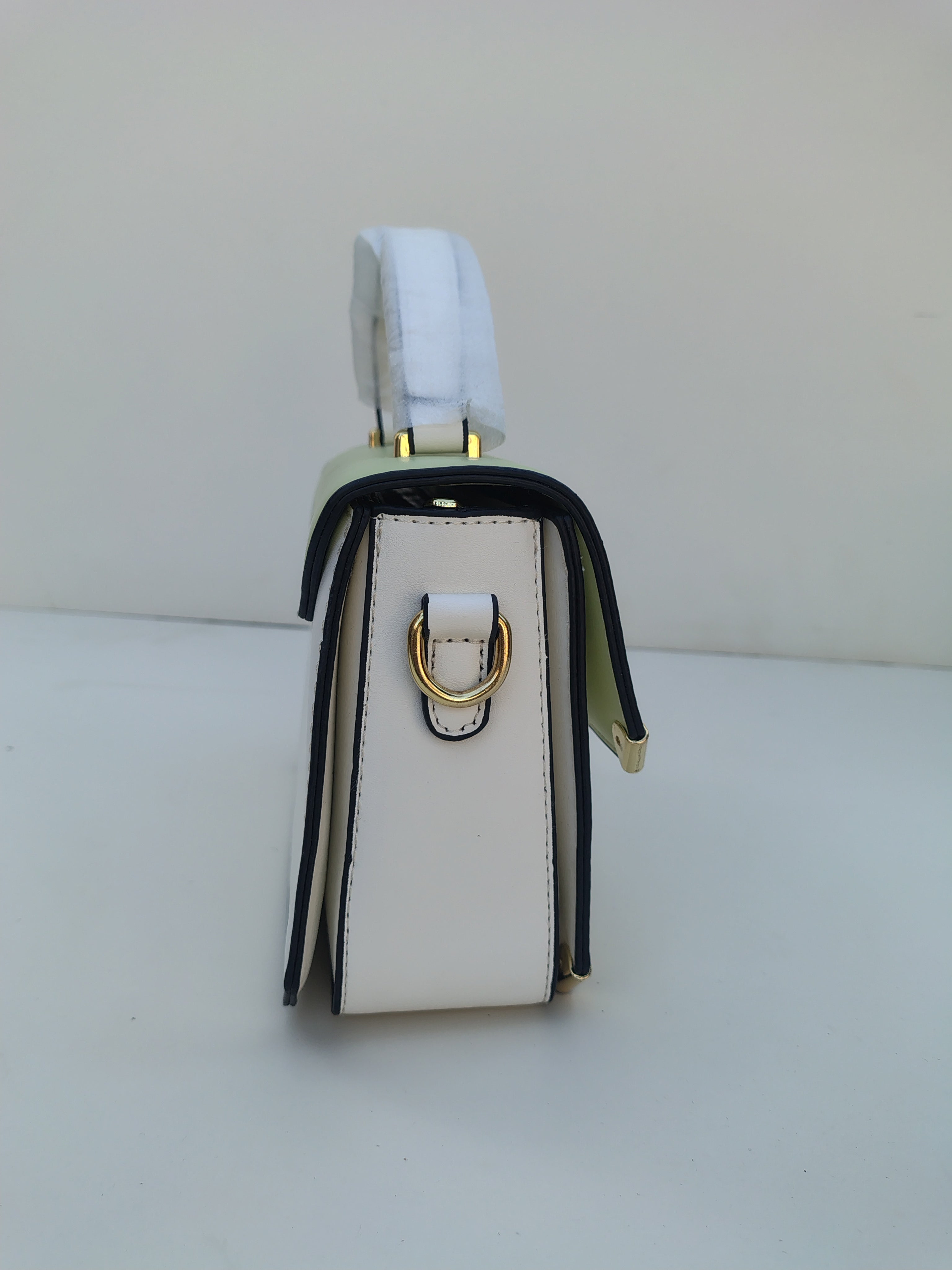 Mint Green & White Handbag – Gold Detail with Designer Strap