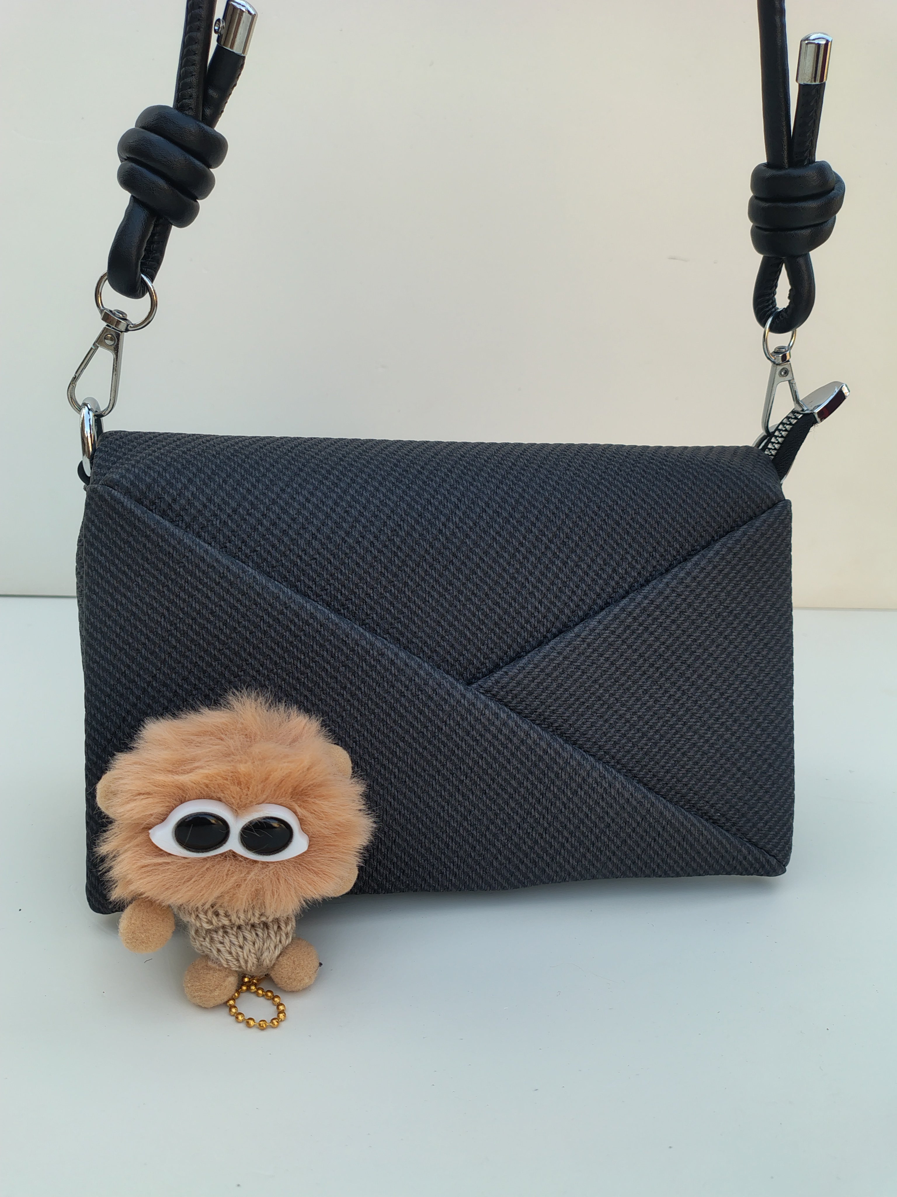 Black Textured Crossbody Bag – Modern Minimal Design