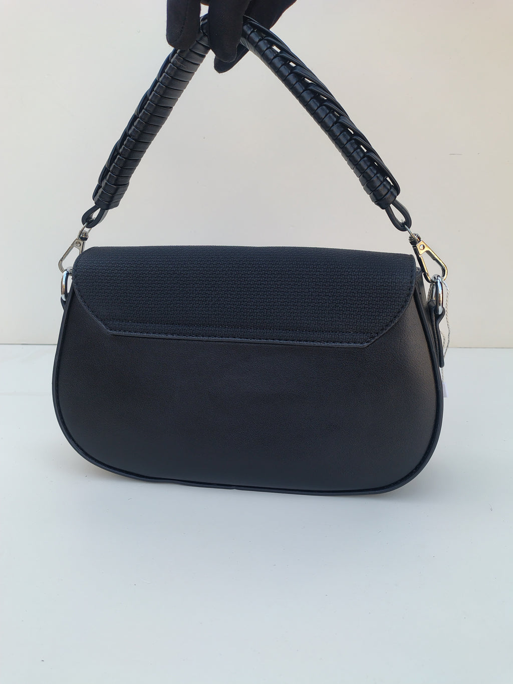 Black Shoulder Handbag – MinMin Design with Textured Flap