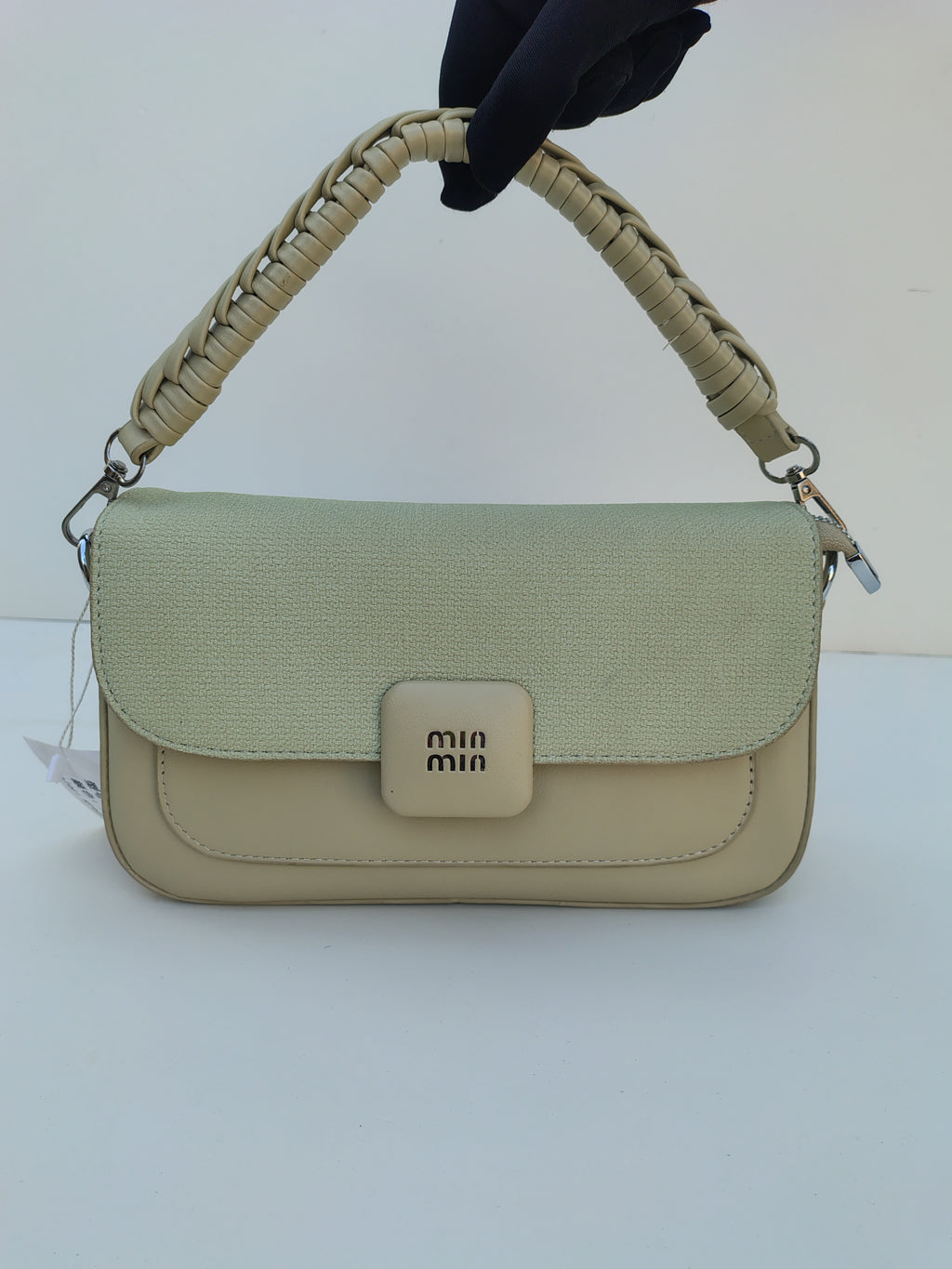 Beige & Green Shoulder Bag – MinMin Design with Gold Accent