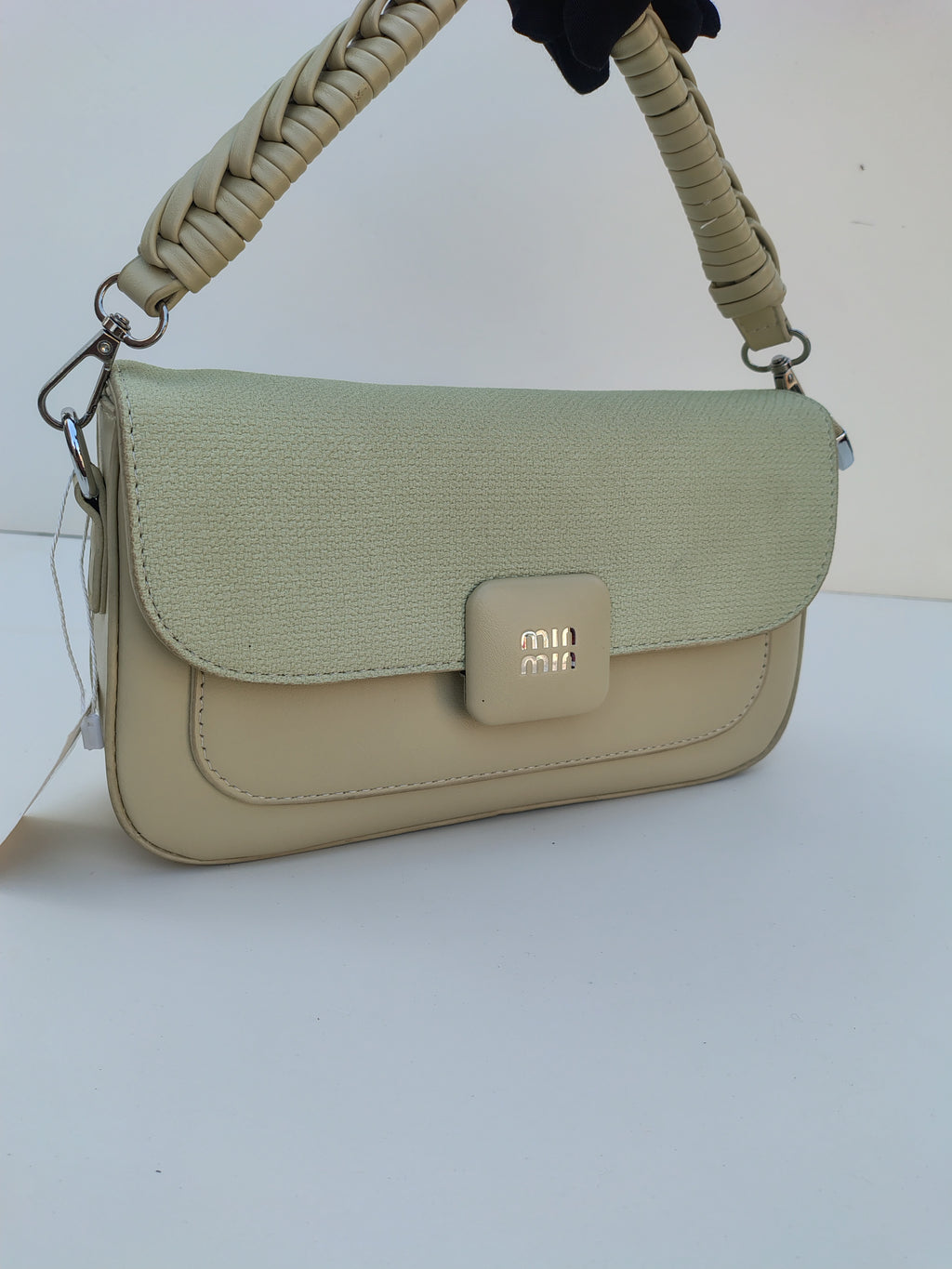 Beige & Green Shoulder Bag – MinMin Design with Gold Accent