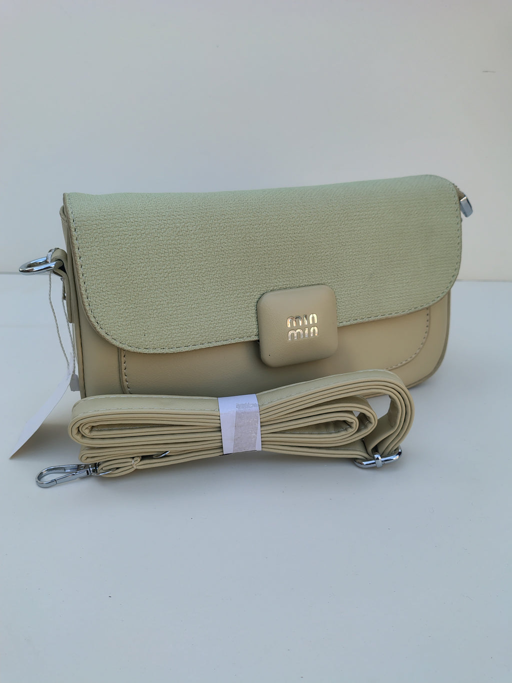 Beige & Green Shoulder Bag – MinMin Design with Gold Accent