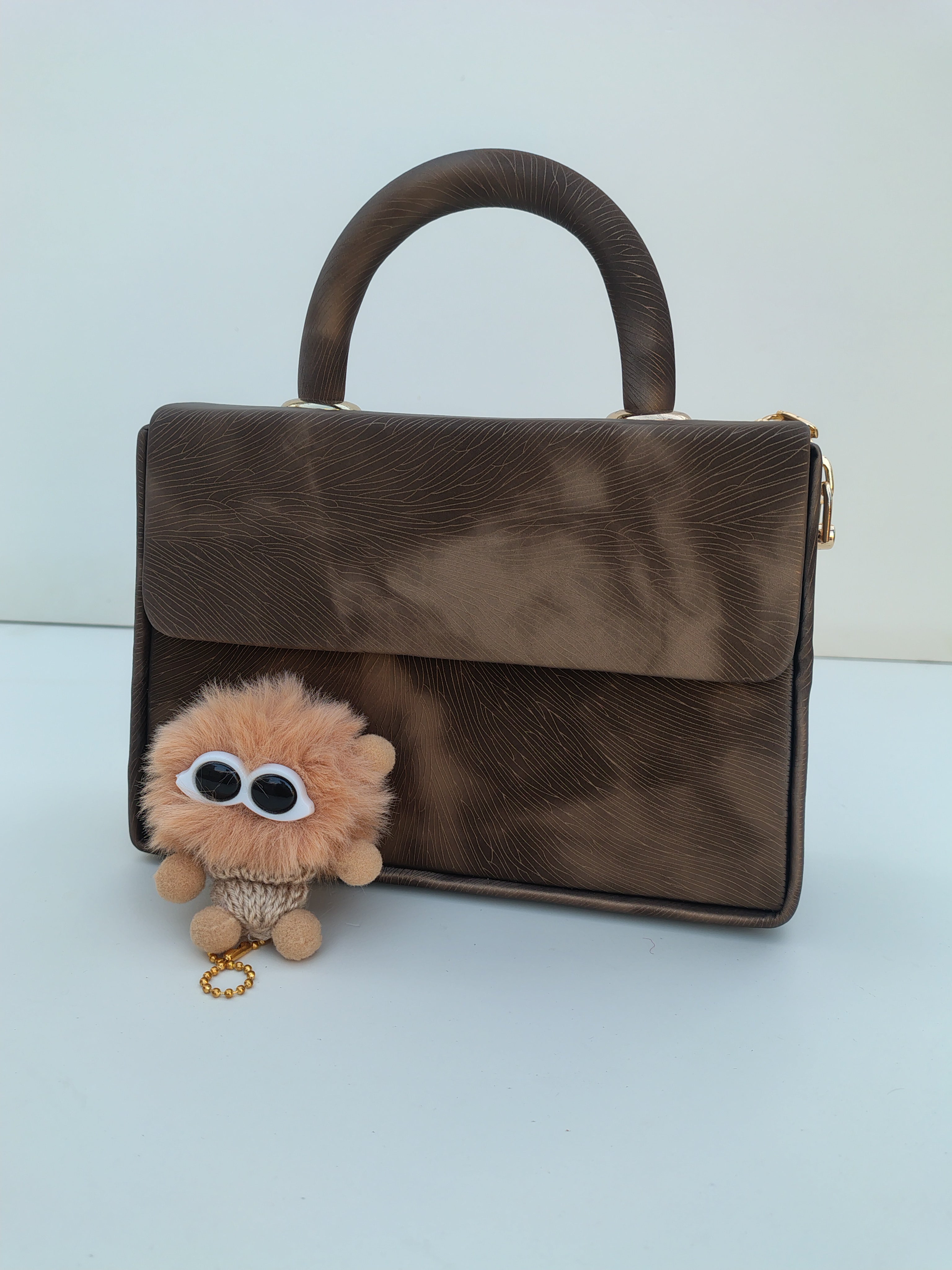 Coffee Brown Luxury Handbag – Plush Charm Edition