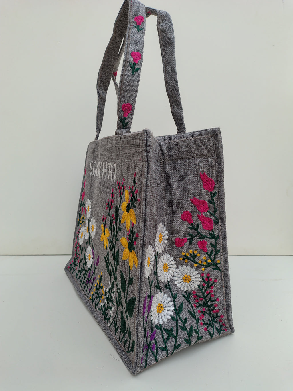 SOOKHRI Embroidered Floral Tote Bag – Handcrafted Canvas Elegance