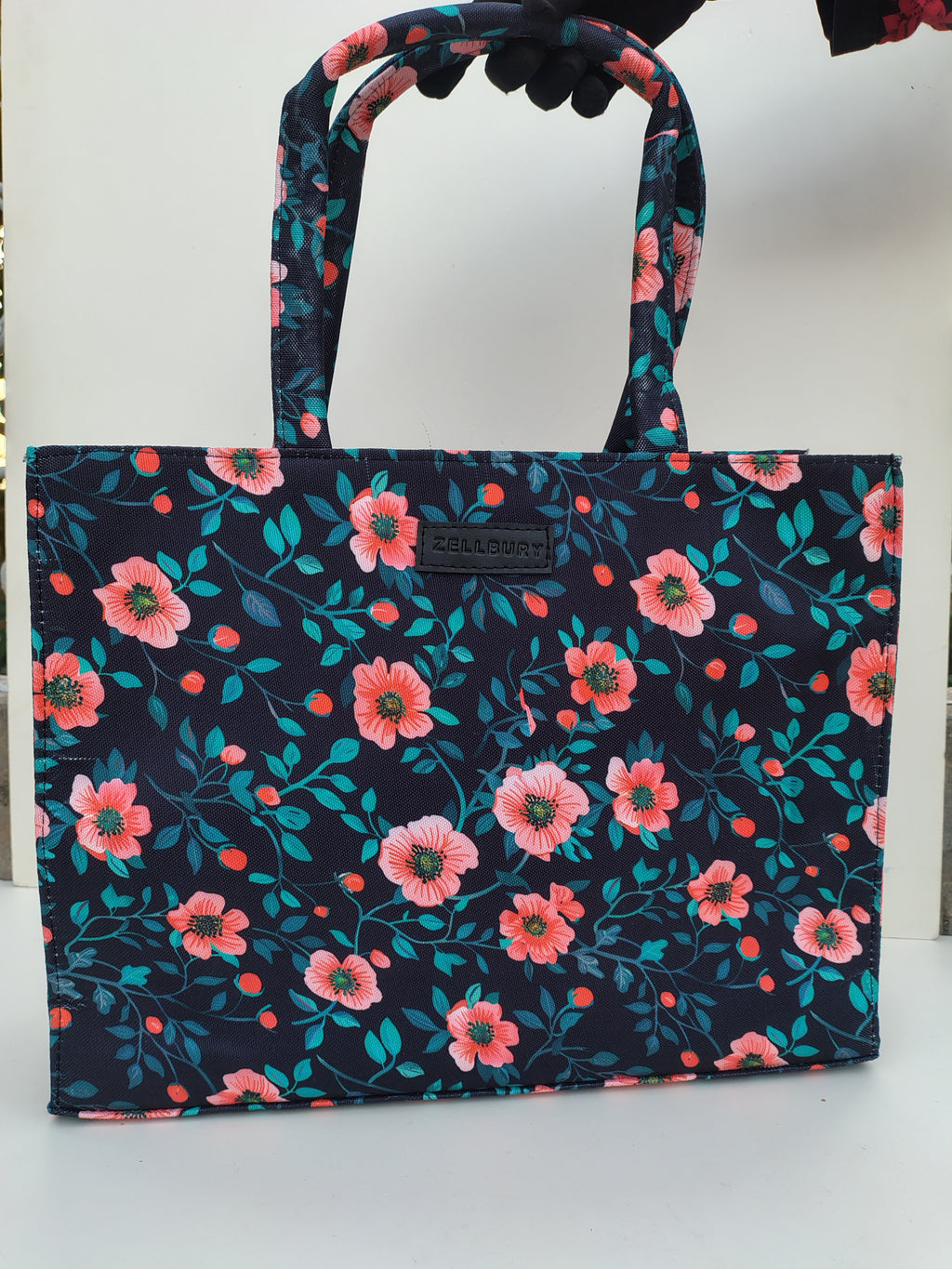 Hellebury Navy Floral Tote Bag – Elegant Canvas Carryall for Everyday Style