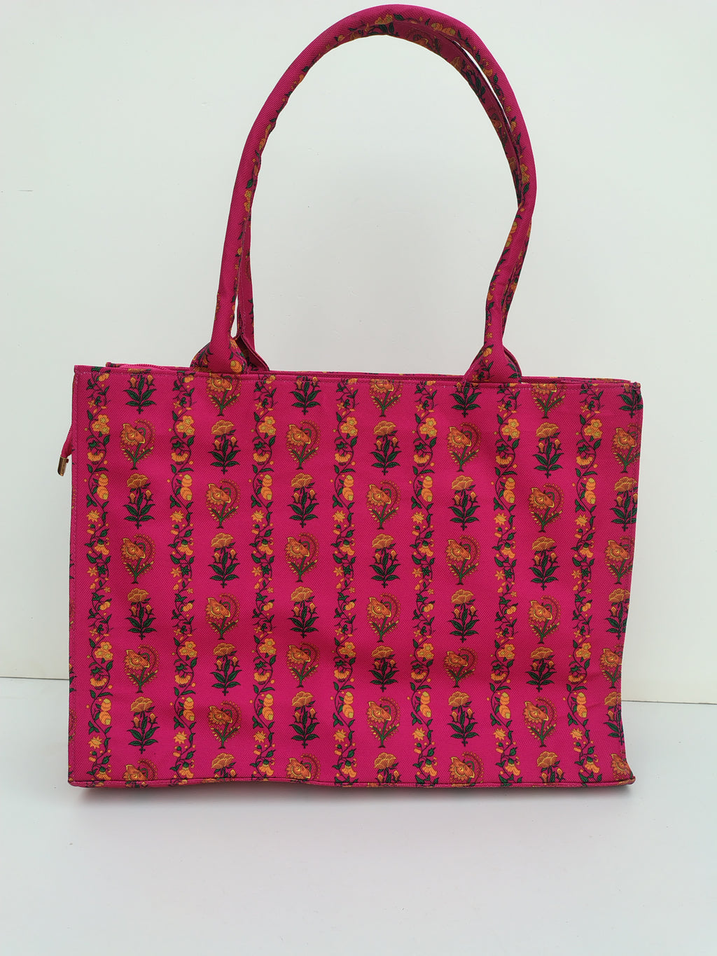 Hellebury Royal Pink Ethnic Floral Tote Bag – Elegant Handcrafted Canvas Shopper