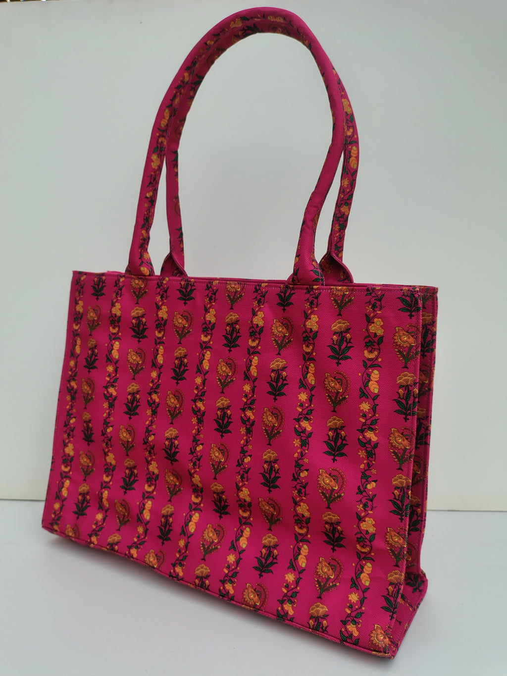 Hellebury Royal Pink Ethnic Floral Tote Bag – Elegant Handcrafted Canvas Shopper