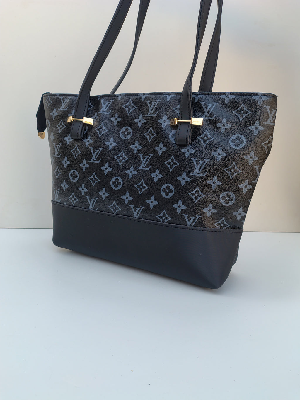 Monogram Luxe Tote & Wallet Set – Black & Grey Designer Edition