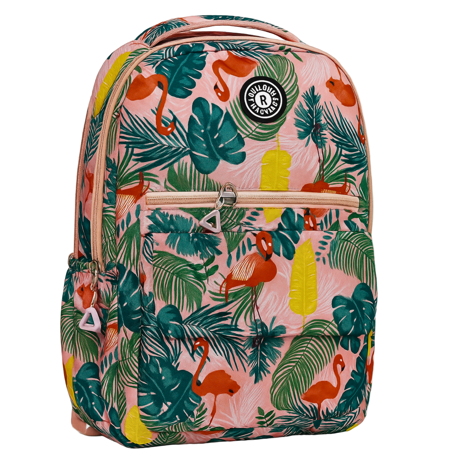 Tropical Flamingo Print Backpack – Multi-Compartment Casual Travel & School Bag