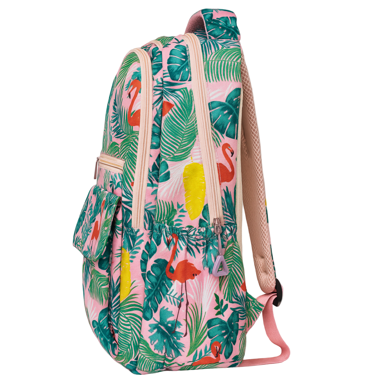 Tropical Flamingo Print Backpack – Multi-Compartment Casual Travel & School Bag
