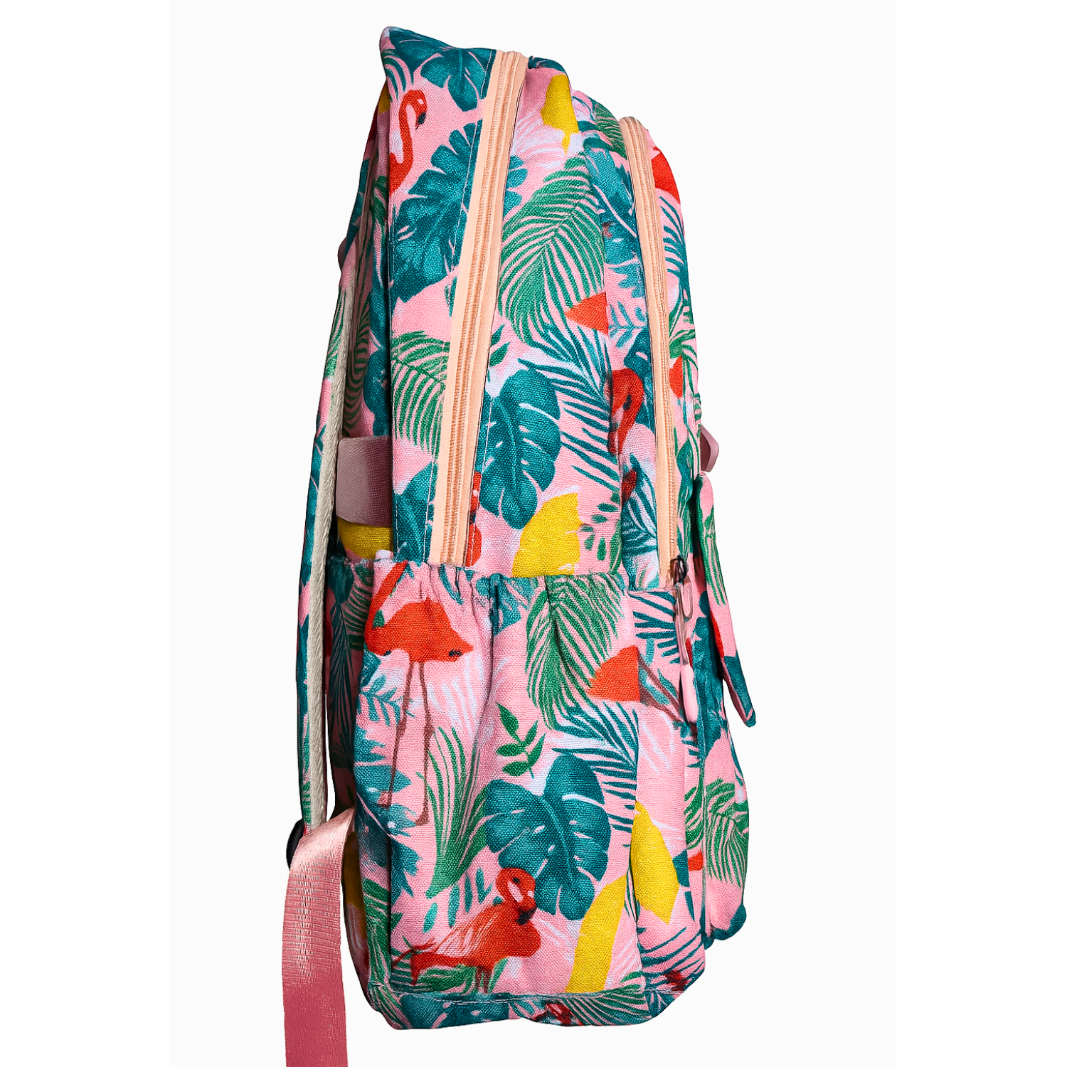 Tropical Flamingo Print Backpack – Multi-Compartment Casual Travel & School Bag