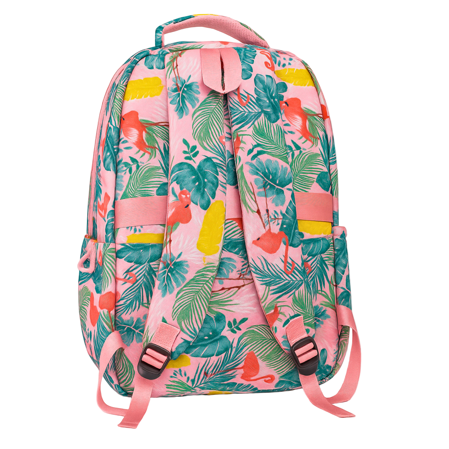 Tropical Flamingo Print Backpack – Multi-Compartment Casual Travel & School Bag