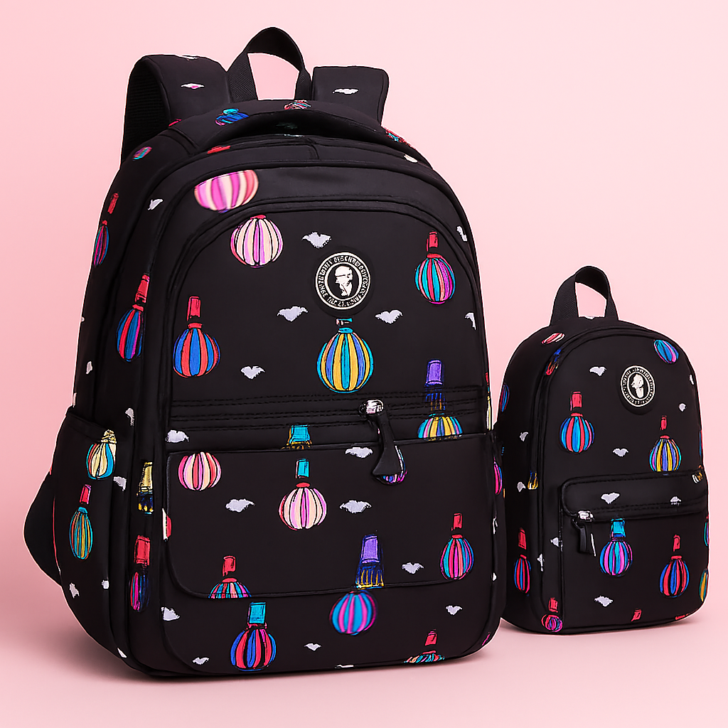 Colorful Hot Air Balloon Print Backpack – Multi-Compartment School, Travel & Casual Bag